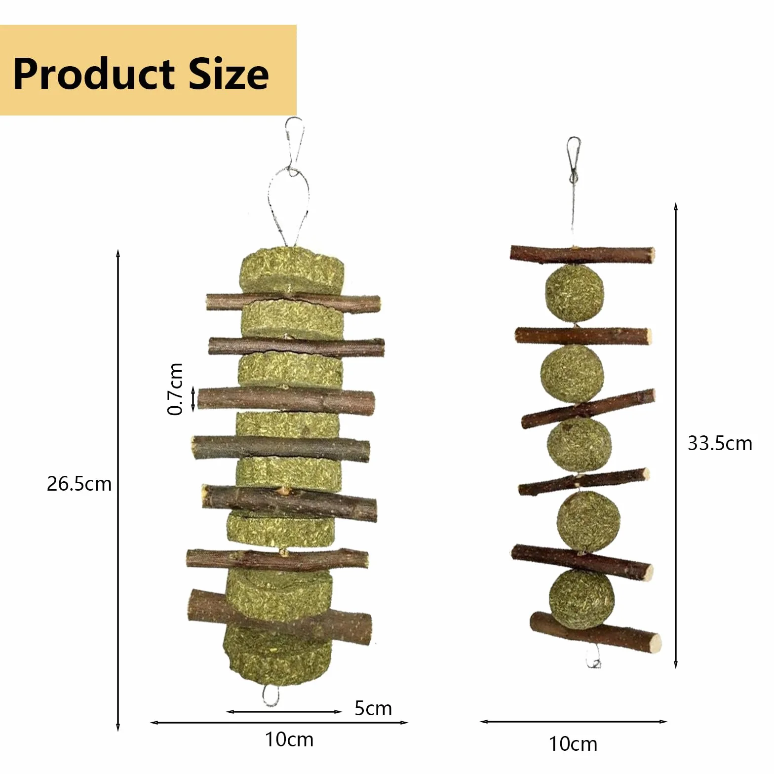 Zestaw 2 naturalnych zabawek do żucia (230 g), Timothy siano + drewno jabłkowe - bezpieczne akcesoria dentystyczne dla królików, świnek morskich, chomików i szynszyli