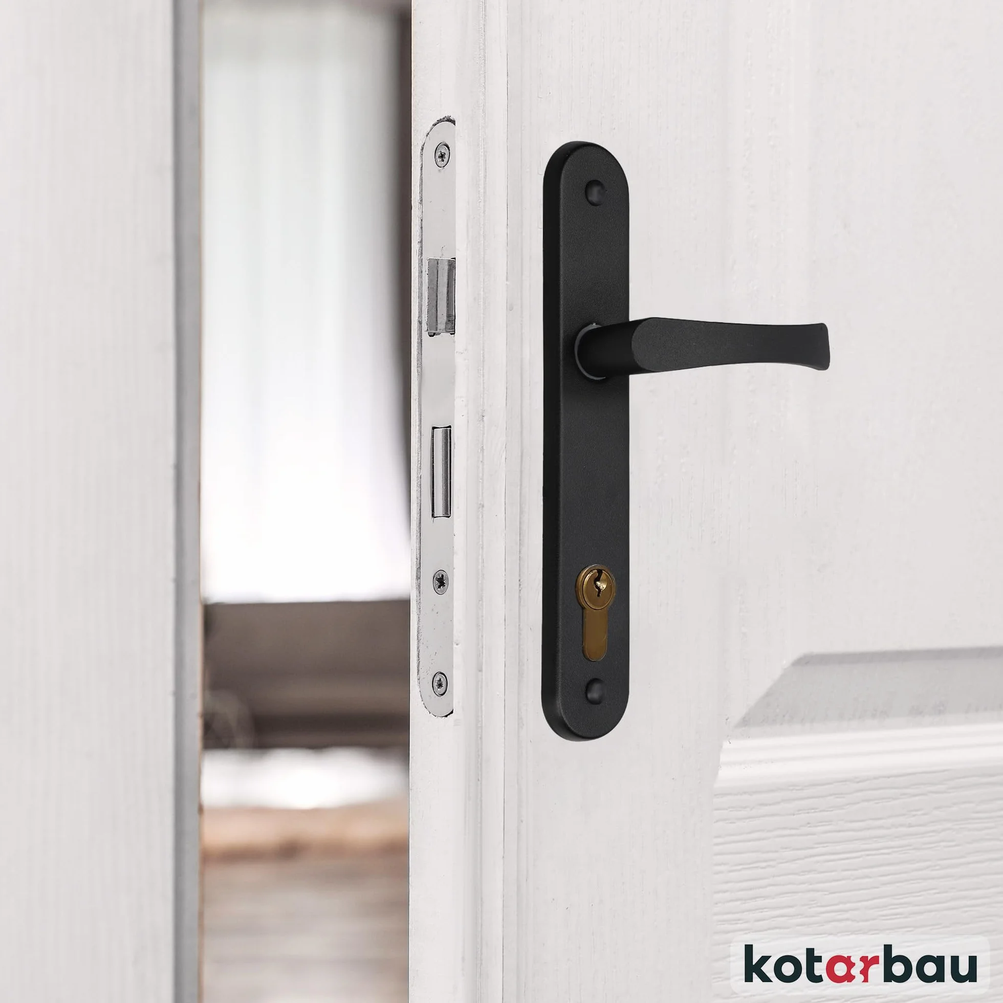 KOTARBAU® Klamka aluminiowa do drzwi 90mm czarna szyld długi przebicie: PZ wkładka