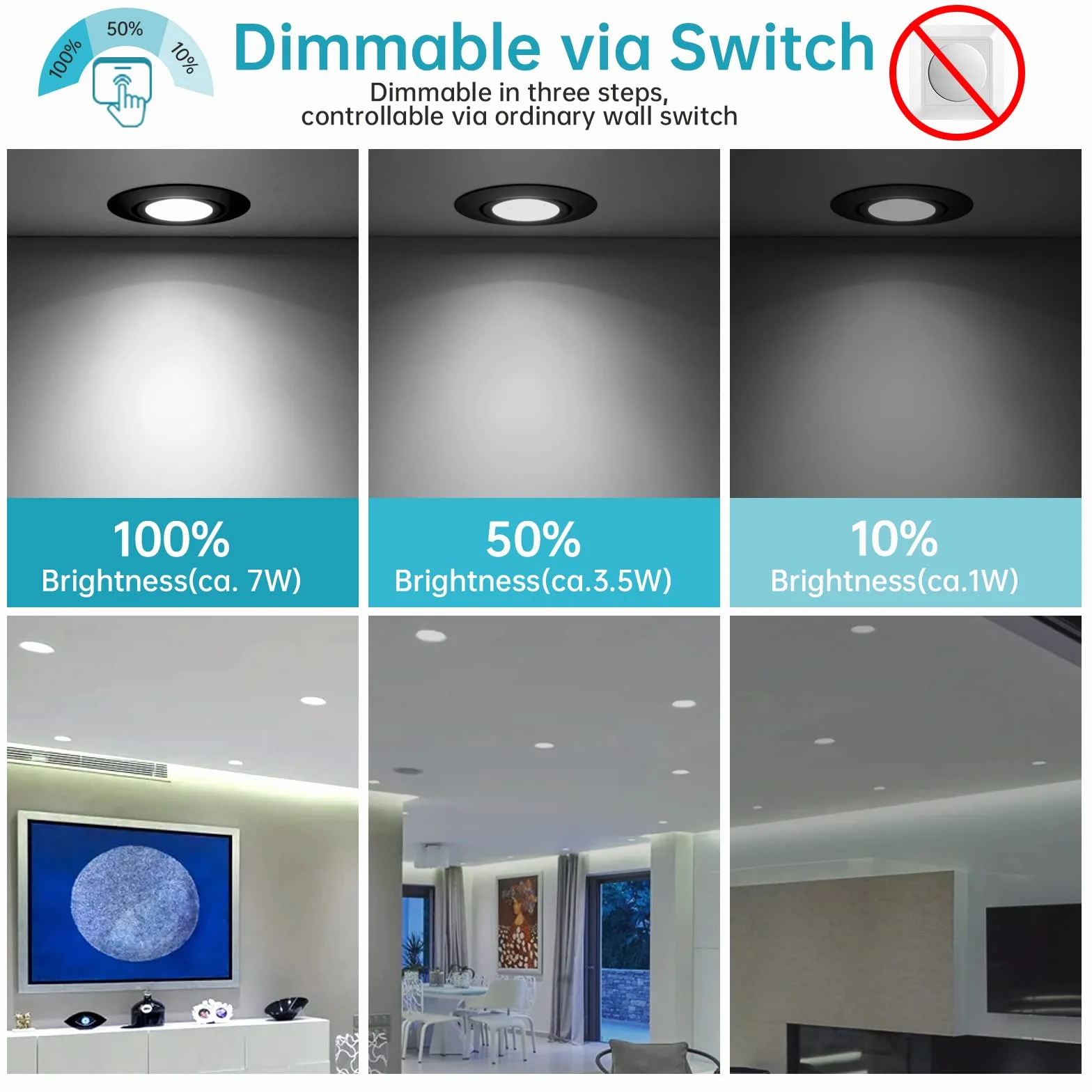 wowatt 10 x wpuszczana lampa punktowa LED, ściemnialna czerń łazienkowa, 7 W wpuszczana lampa sufitowa IP44 zimna biel 6000 K, ekwiwalent 700 W Halogenowa bardzo płaska lampa sufitowa, 700 lm,