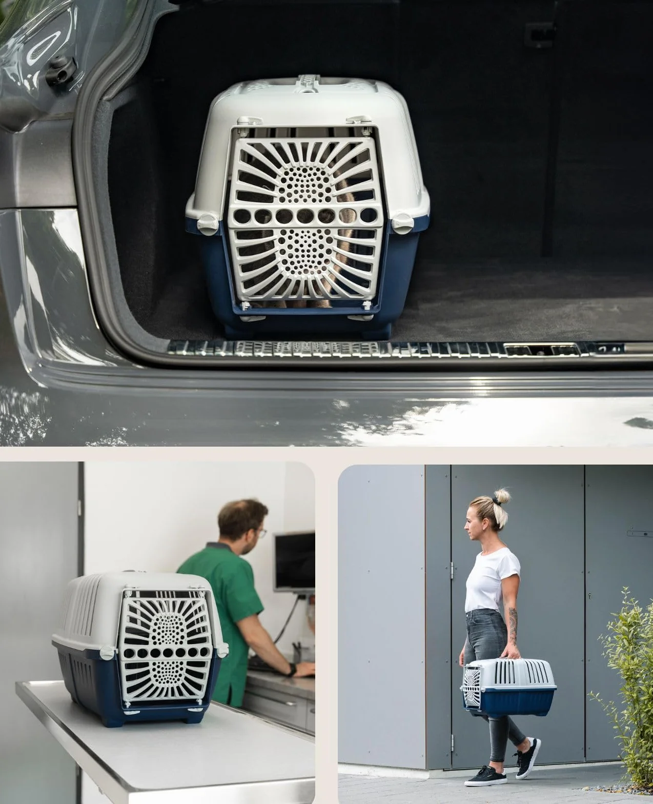 lionto Transporter dla psa z wytrzymałego recyklingowego tworzywa sztucznego, 55x36x36 cm, z zamknięciem i uchwytem, idealny także dla kotów i małych zwierząt, do 15 kg, niebieski