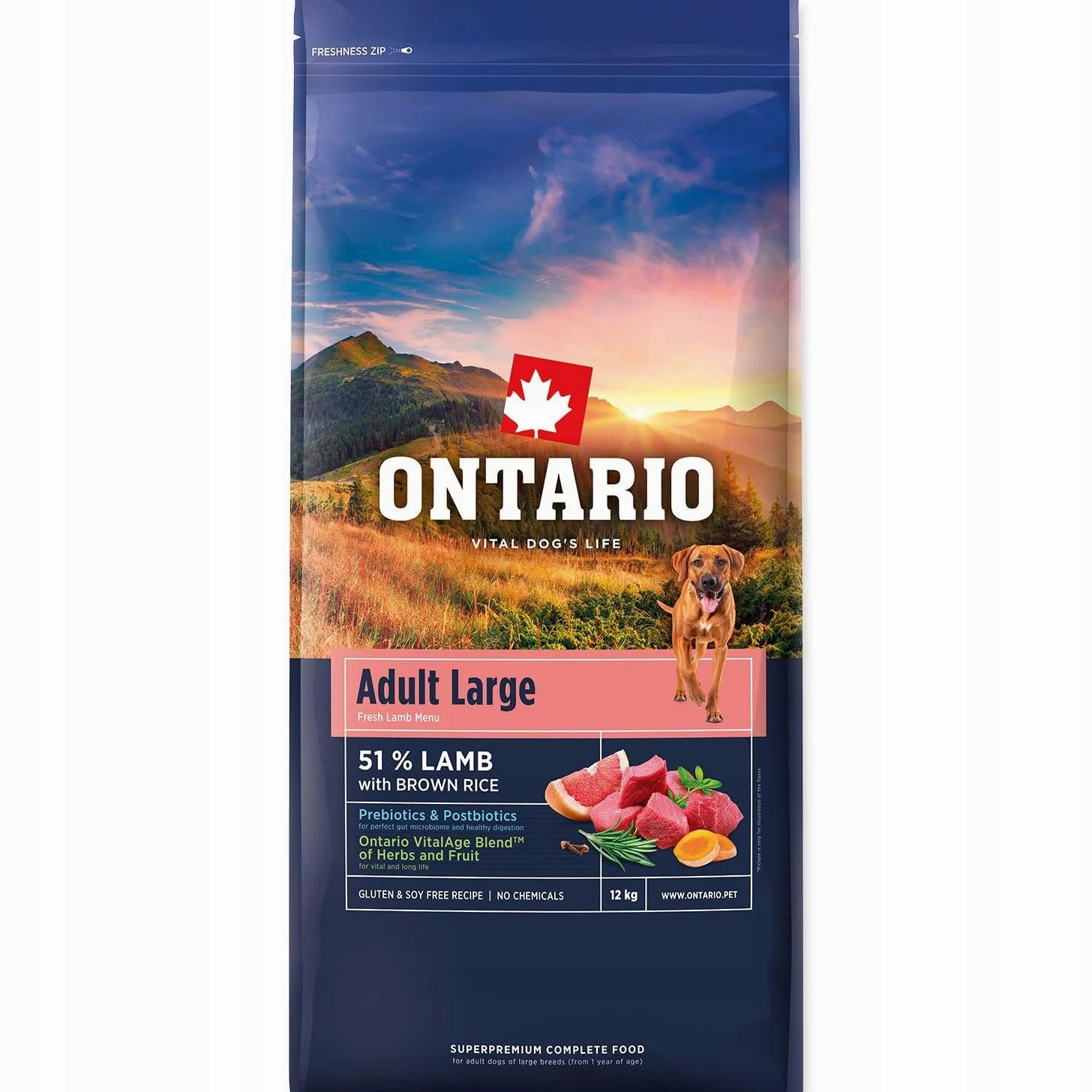 ONTARIO ADULT LARGE LAMB&BROWN RICE 12KG