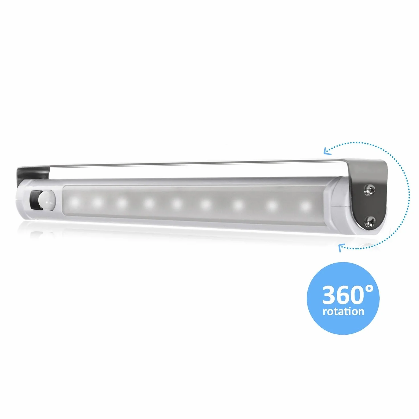 Maclean MCE166 lampa podszafkowa, listwa świetlna, lampa kuchenna, lampa do szafy, 9 diod LED SWD z czujnikiem ruchu PIR 120 stopni, obracana o 360°