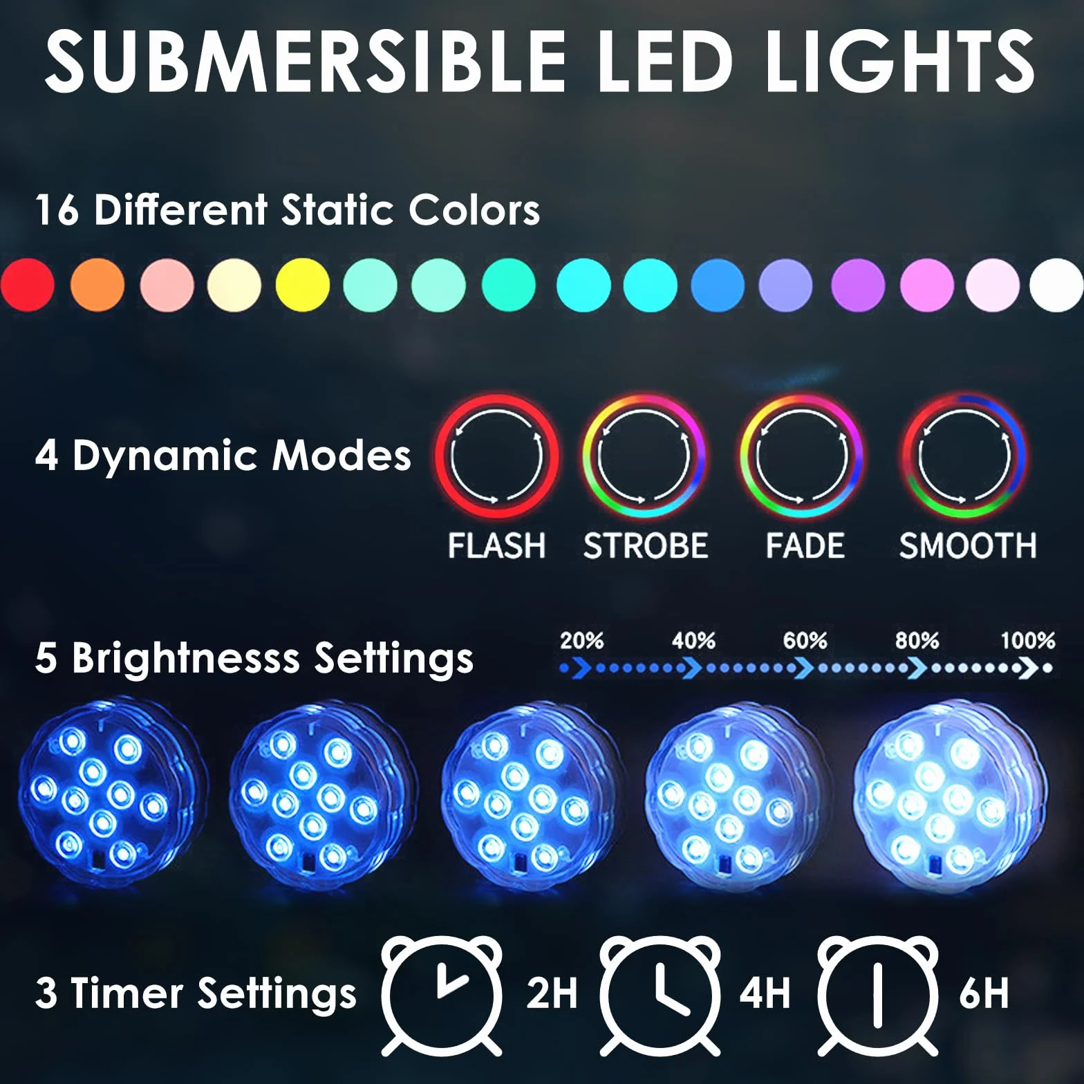 Anluomania Zestaw 6 zatapialnych świateł LED, oświetlenie basenu z pilotem, wodoodporna lampa basenowa IP68, 4 tryby 16 kolorów RGB, do basenu, akwarium, wazon, dekoracja wazonu