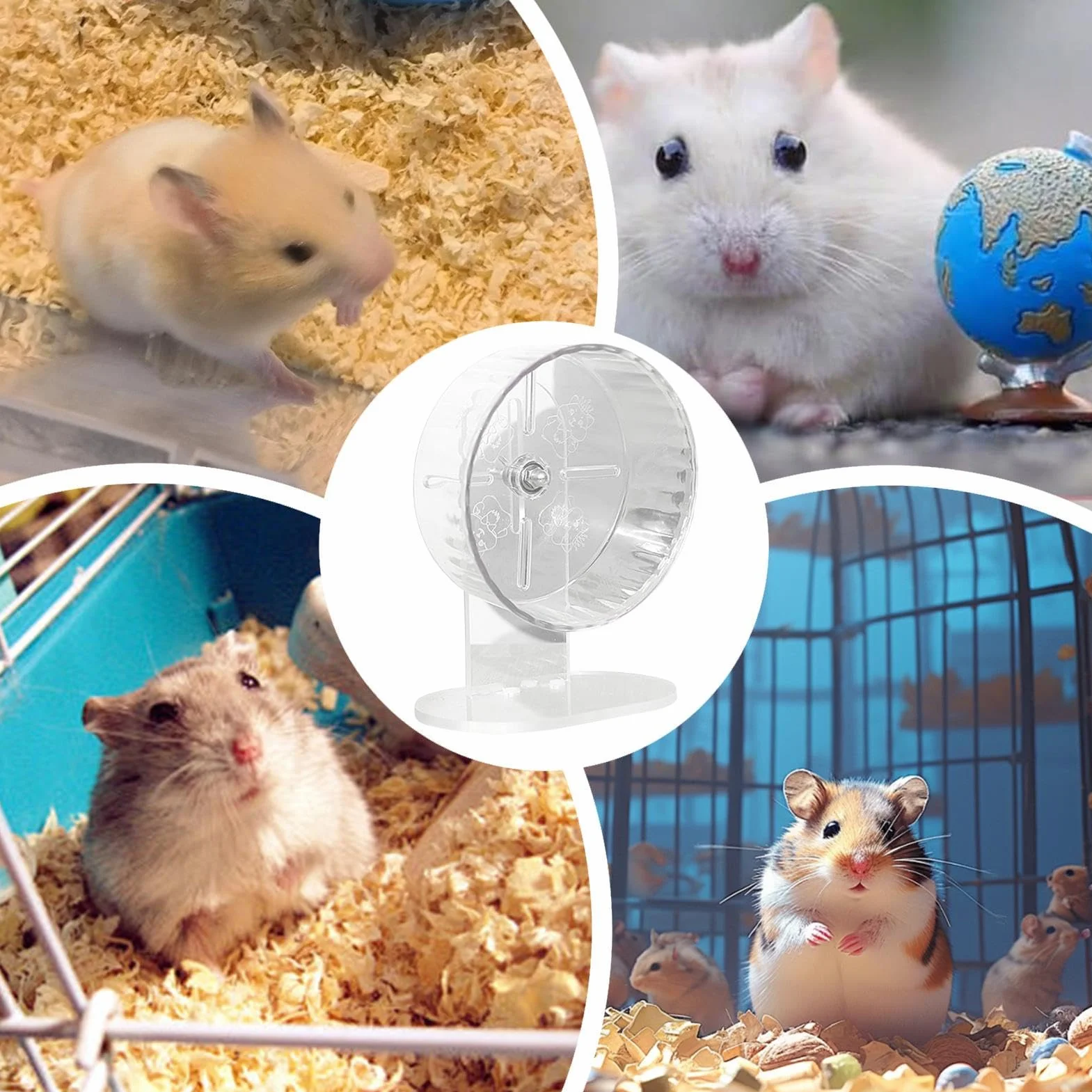 Ciche koło chomika, przezroczyste koło do biegania, regulacja wysokości obrotówki, akrylowa zabawka Gerbil, przezroczysta i szorstka akcesoria dla chomików, 18 cm, 200 g