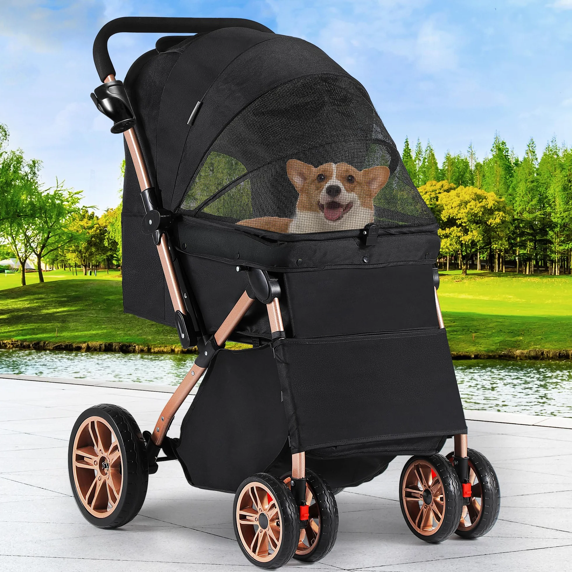 YITAHOME Składany wózek dla psa 20 kg, przenośny jogger dla zwierząt (czarny)