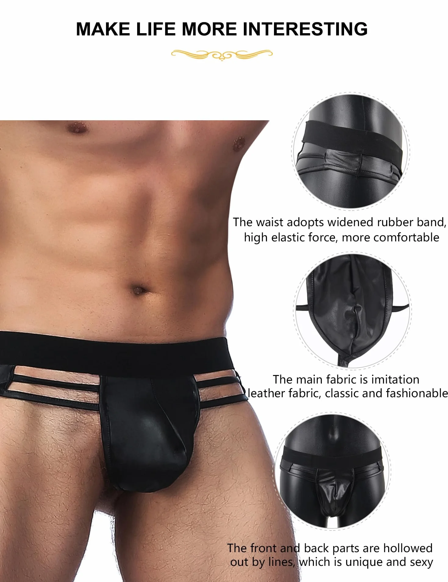 comeondear stringi męskie seksowne gorące stringi czarne elastyczne jockstrap bielizna majtki tanga niska talia G-stringi duży rozmiar