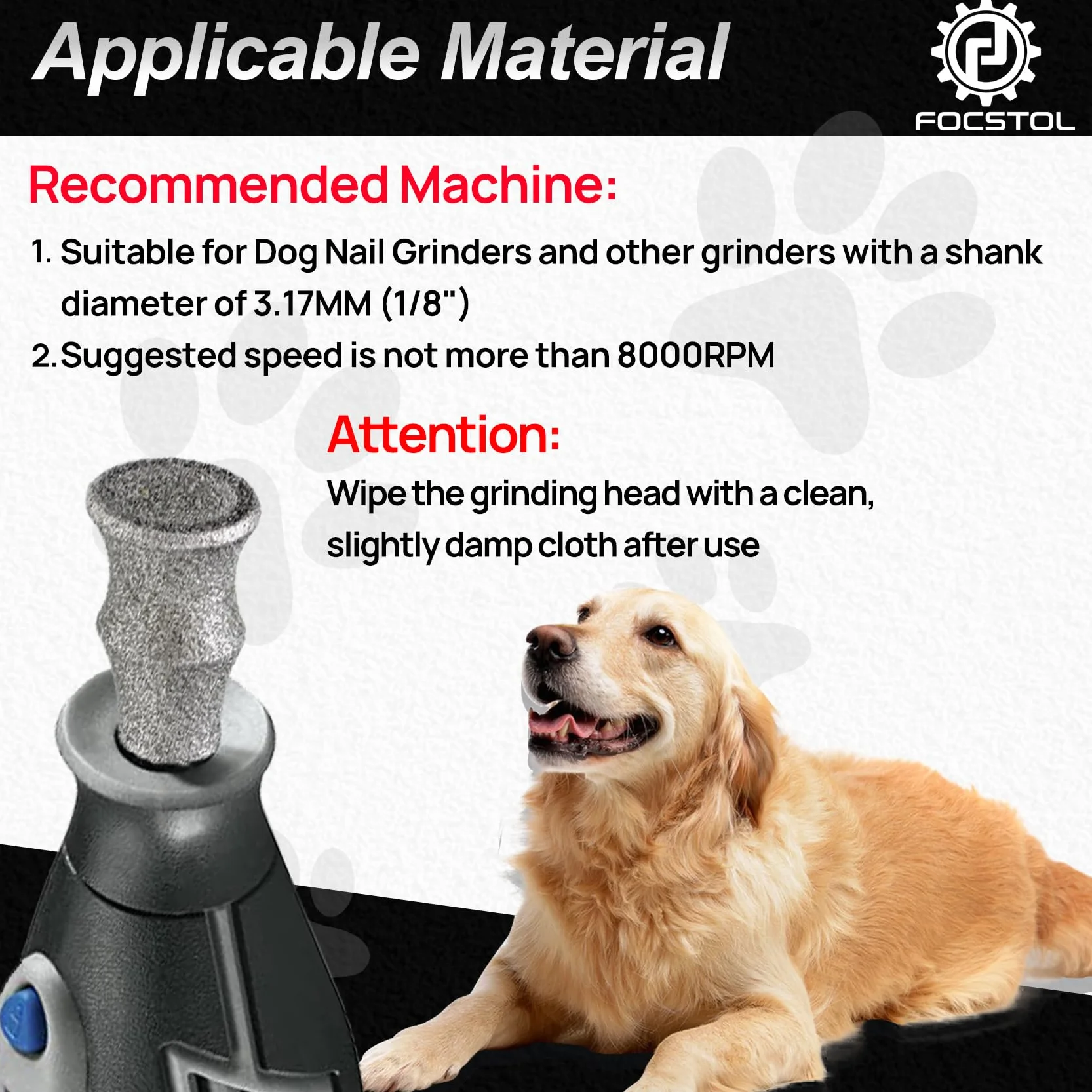 FOCSTOL Diamentowa szlifierka do paznokci dla psów, 3 mm, diamentowa szlifierka do paznokci dla psów, narzędzia do pielęgnacji paznokci dla zwierząt (typ A+B+C+D+E)