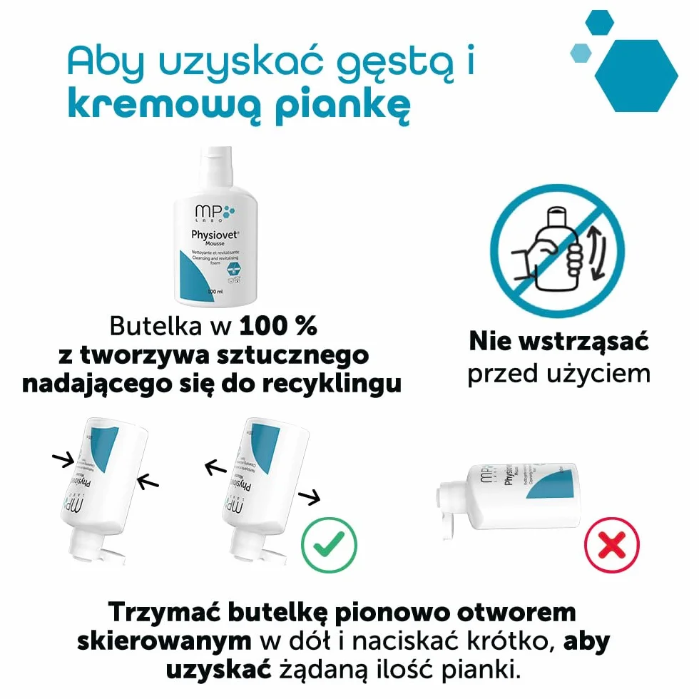 MP Labo Physiovet® Pianka 100 ml - pianka oczyszczająca i odżywcza bez spłukiwania dla psów i kotów - zapach migdałowy
