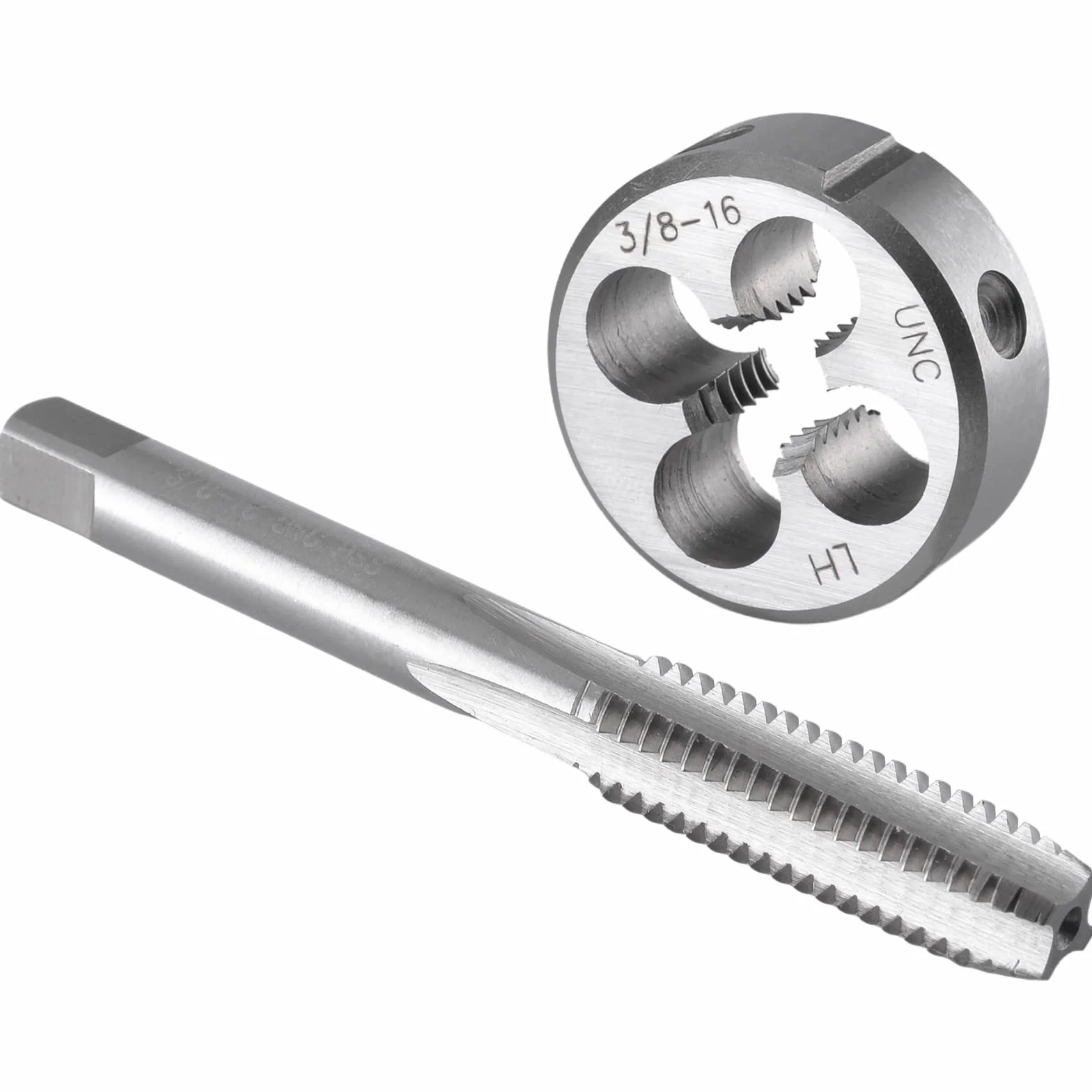 Burkit 3/8"-16 UNC kran i matryca zestaw lewostronny, 3/8 x 16 UNC gwintownik maszynowy i okrągła matryca