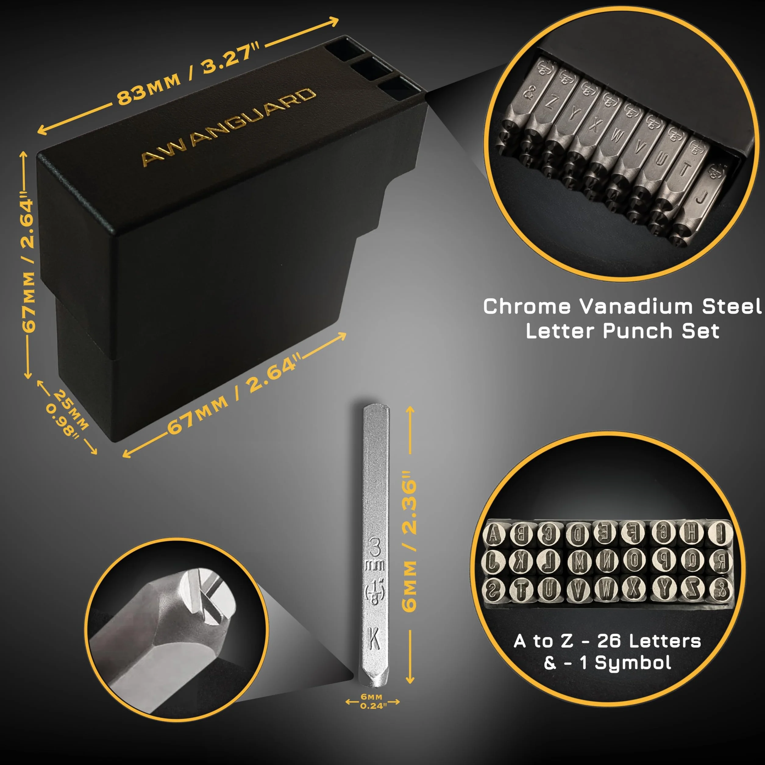 Stemple Alfabetyczne 27 szt. Zestaw Stempli Chrome-Vanadium Steel do Seed Phrase Crypto Wallet Backup