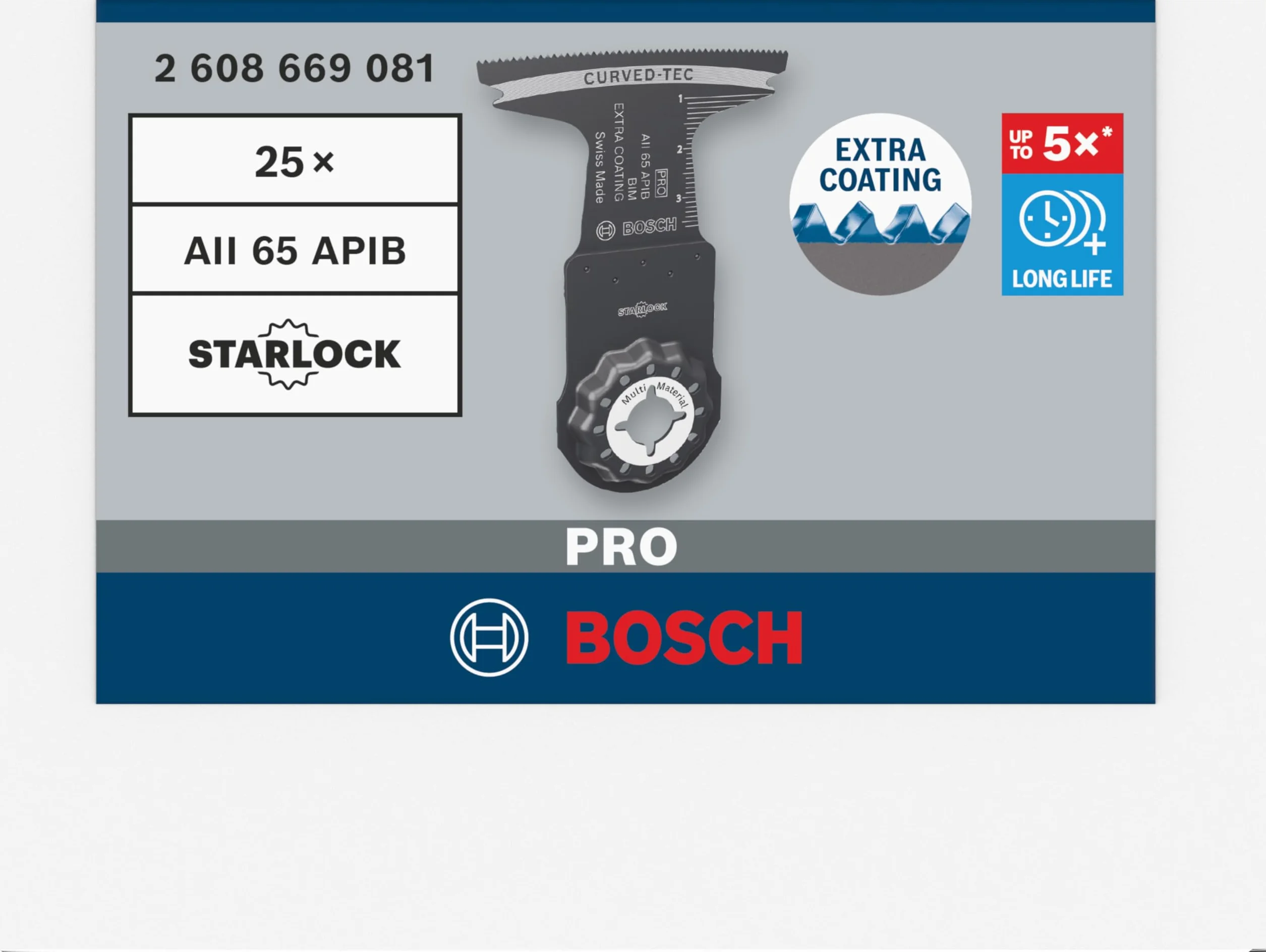 Bosch 1x Brzeszczot PRO Multi Material AII 65 APIB do narzędzia wielofunkcyjnego (do Drewno z gwoździami, Warstwy metalowe, Szerokość 65 mm, Professional Akcesoria Narzędzie wielofunkcyjne)