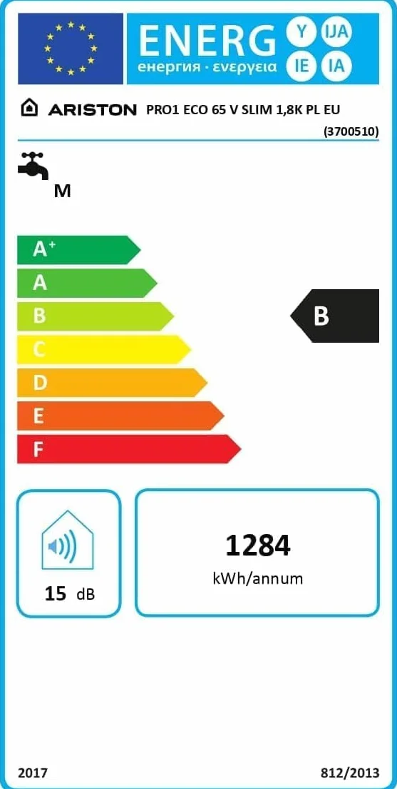 Ariston Pro1 Eco Slim - 65 litrów, niski pobór mocy, pionowy elektryczny podgrzewacz wody z funkcją ECO 37,3 x 35,3 x 98,1 cm - wyprodukowany do instalacji w Hiszpanii
