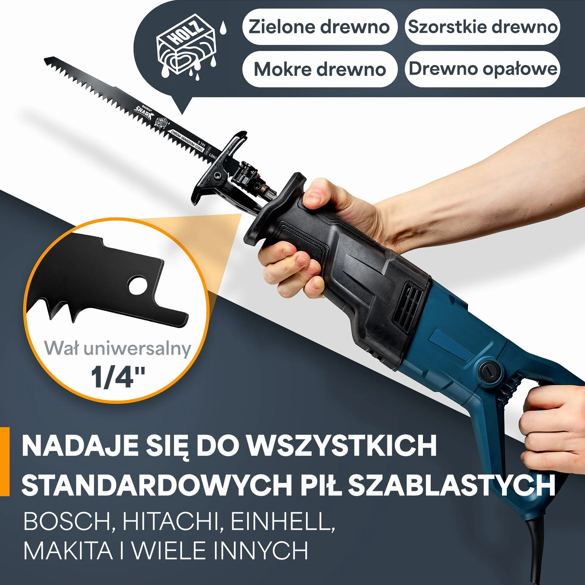 BAURIX® Brzeszczoty do wyrzynarki - SHARK® [5 sztuk] - 240mm - 5 TPI - Do szybkich, czystych cięć drewna