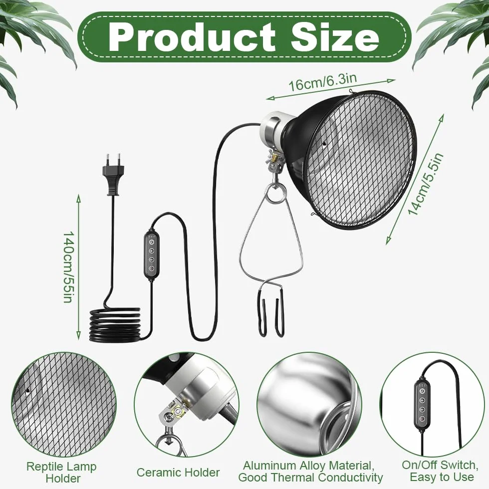 Lampa grzewcza żółw, E27 lampa z gadami, terrarium żółw ziemny, lampa halogenowa do lamp UVA/UVB, dla żółwi, jaszczurek, węży i żab (żarówka nie jest dołączona)