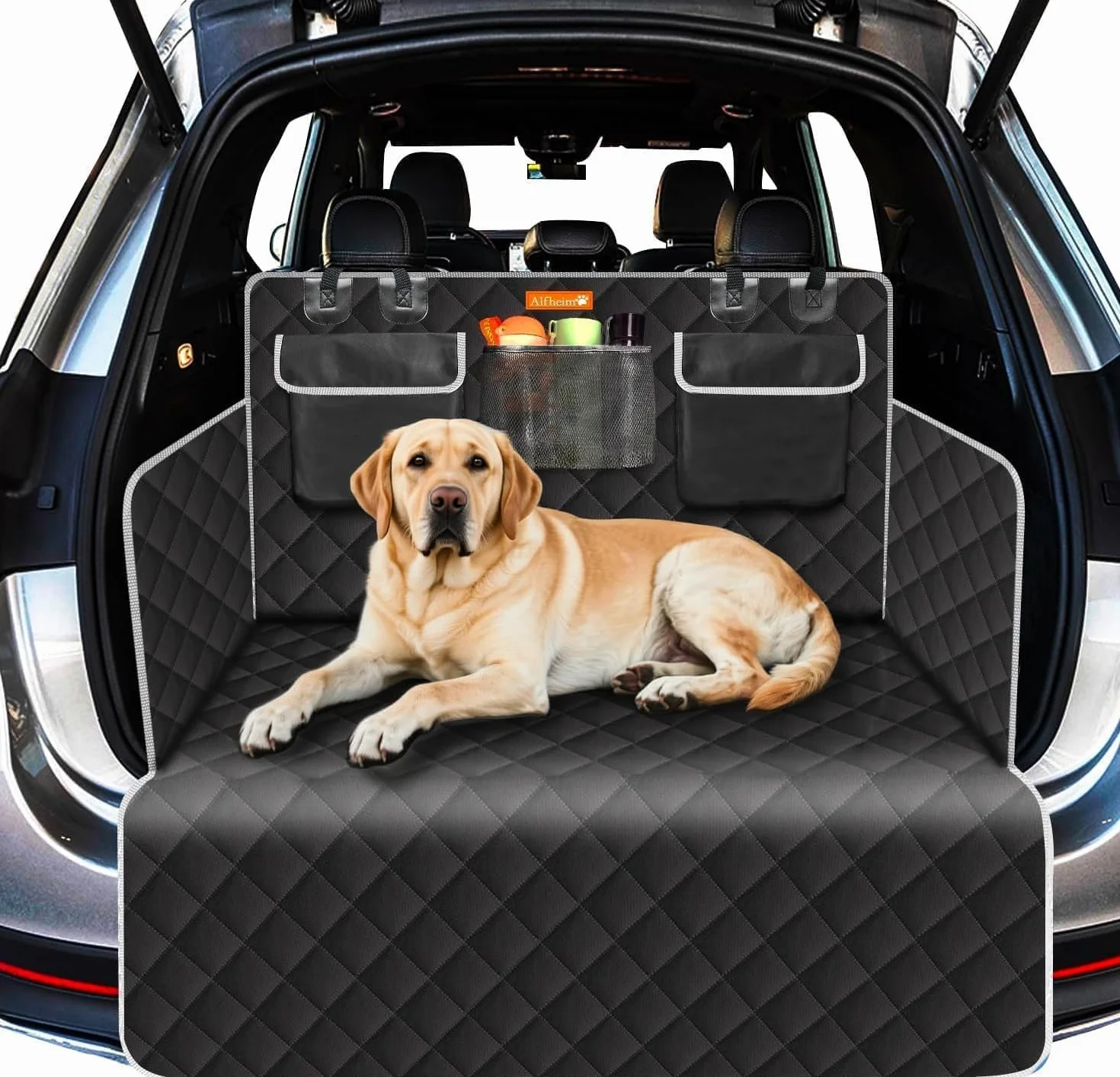 Alfheim Car Boot Liner Protector dla psa, odporny na łzy i wodoodporny, bezpoślizgowy umywalny pies tylne siedzenie z ochroną boczną uniwersalną dla samochodów, nieruchomości, ciężarówek, SUV