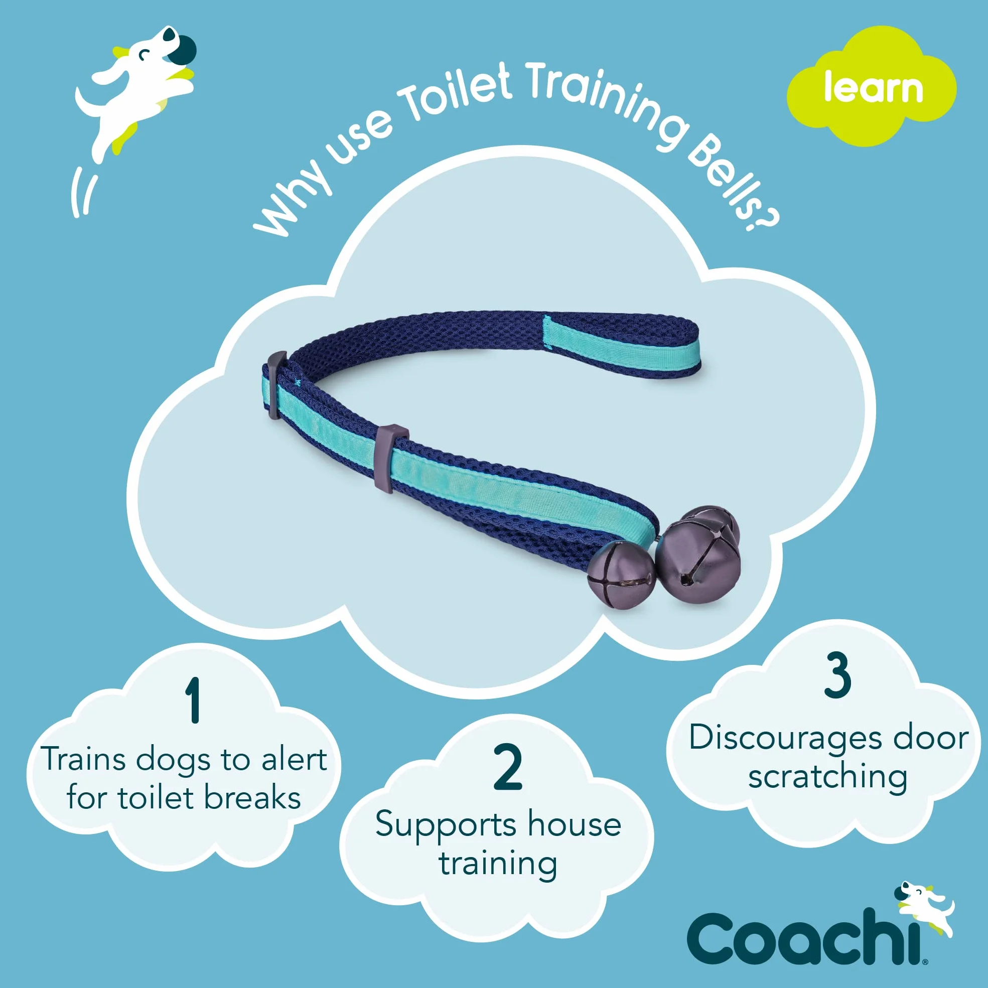 Coachi Toilet Training Bells, Suitable for Puppy or Newly Acquired Dog, House Training, Stop Door Scratching, Easy to Use, Adjustable Height. Dog Accessory, Great for Clicker Training. Easy to Hear.