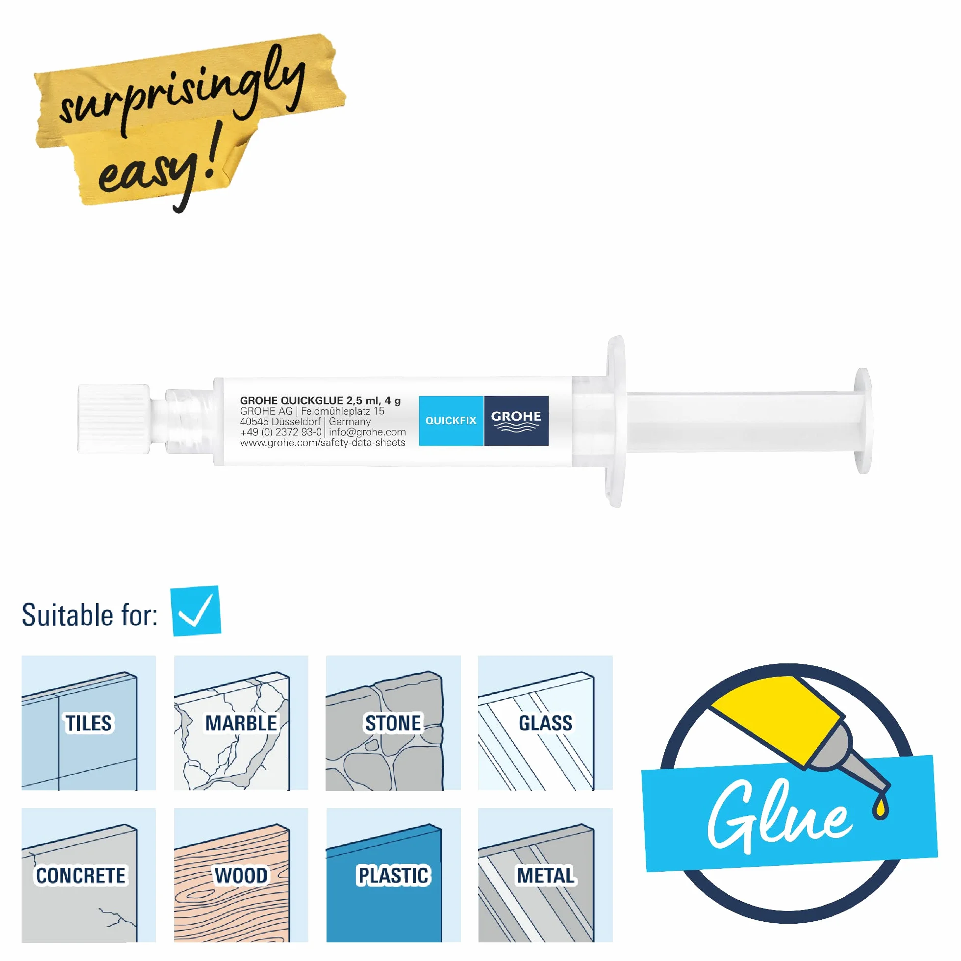 Grohe QuickFix klej QuickGlue A1, klej bez wiercenia, 1 punkt montażowy, nr ref. 41127000