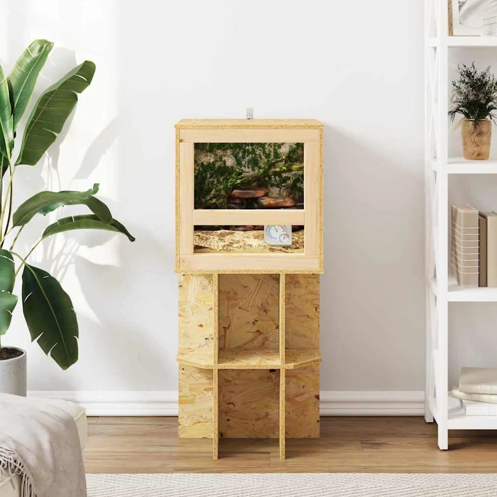 Duże brązowe terrarium 40 x 40 x 90 cm z wytrzymałego OSB ze szklanym oknem i rustykalnym designem, idealne do gadów, płazów, do wnętrz, trwała, stabilna postawa