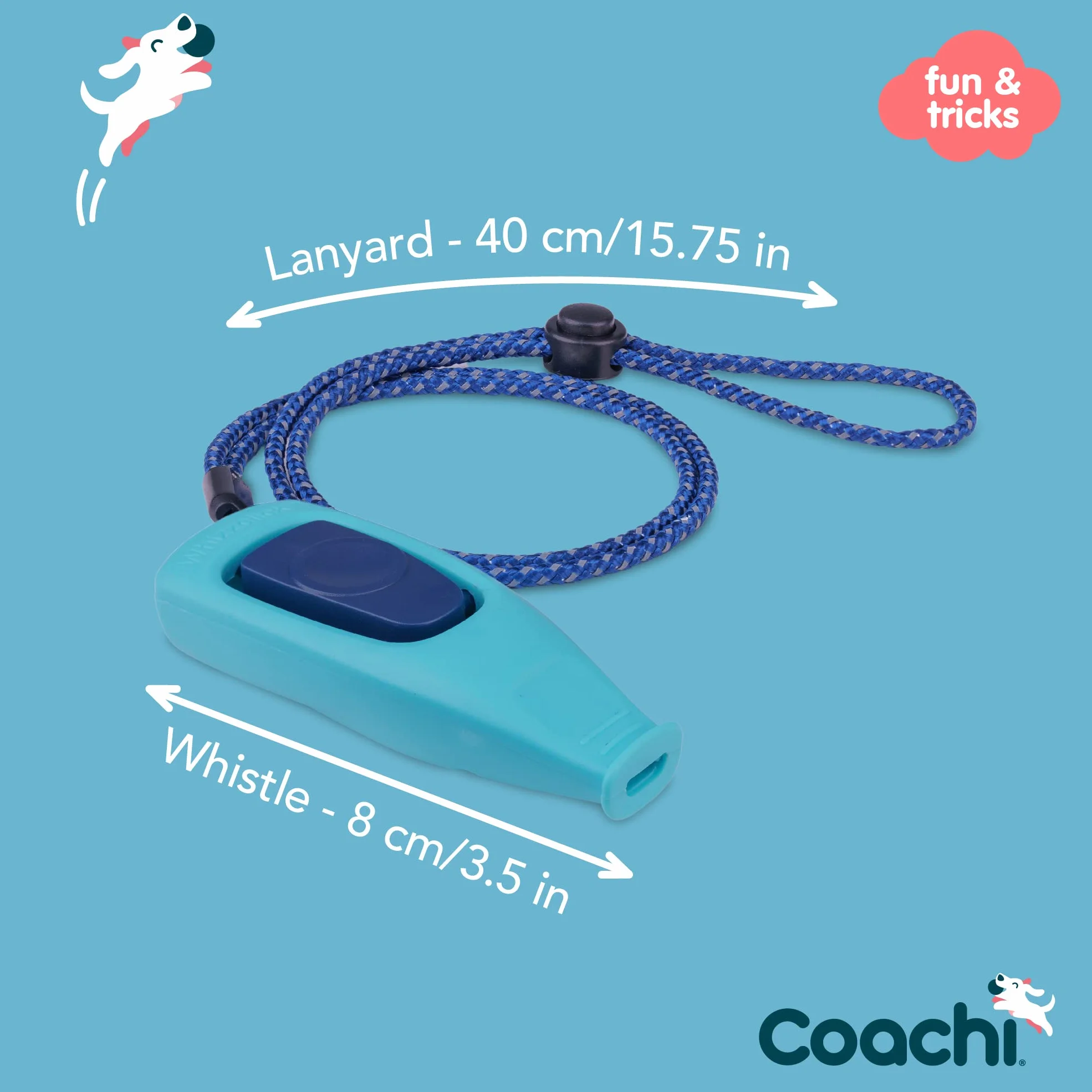 Company of Animals Coachi Whizzclick, 2-in-1 Combined Clicker and Whistle, Dog Training Whistle for Recall and Clicker Training for Rewarding, Adjustable and Reflective Lanyard, for Dogs and Puppies