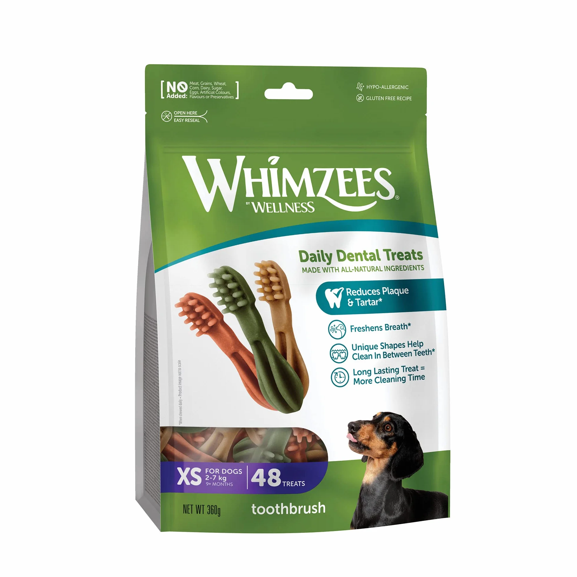 WHIMZEES Szczoteczka XS, 48 Sztuk – Rozmiar XS, Gryzaki Dentystyczne dla Bardzo Małych Psów, Naturalne, Bezzbożowe, Bez Dodatku Cukru
