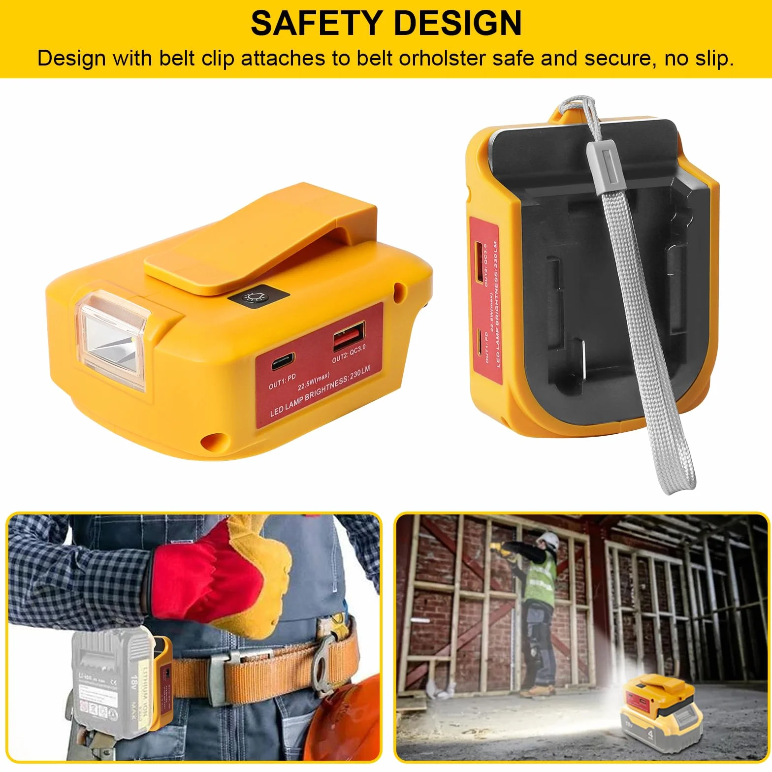 Adapter USB Dewalt 18 V konwerter światła roboczego LED podwójny port ładowania USB DC