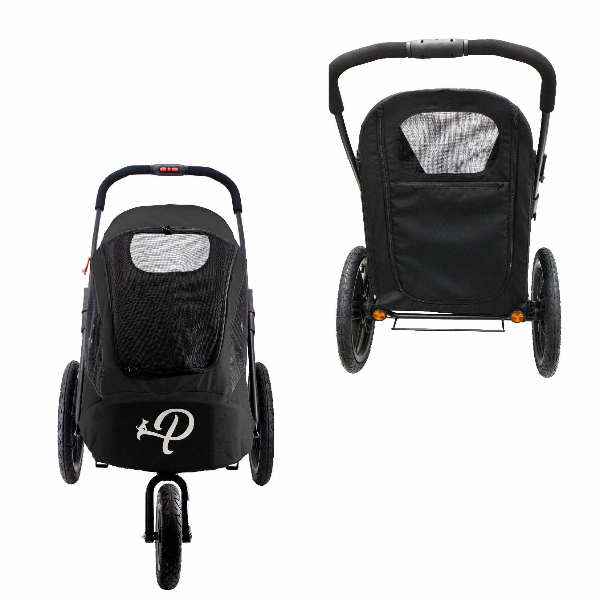 PETIQUE Luksusowa przyczepa do roweru dla psw, Duy rozmiar joggera, skadanie jedn rk, opony powietrzne, osona przeciwdeszczowa, pompa do opon, adapter rowerowy, Czarny