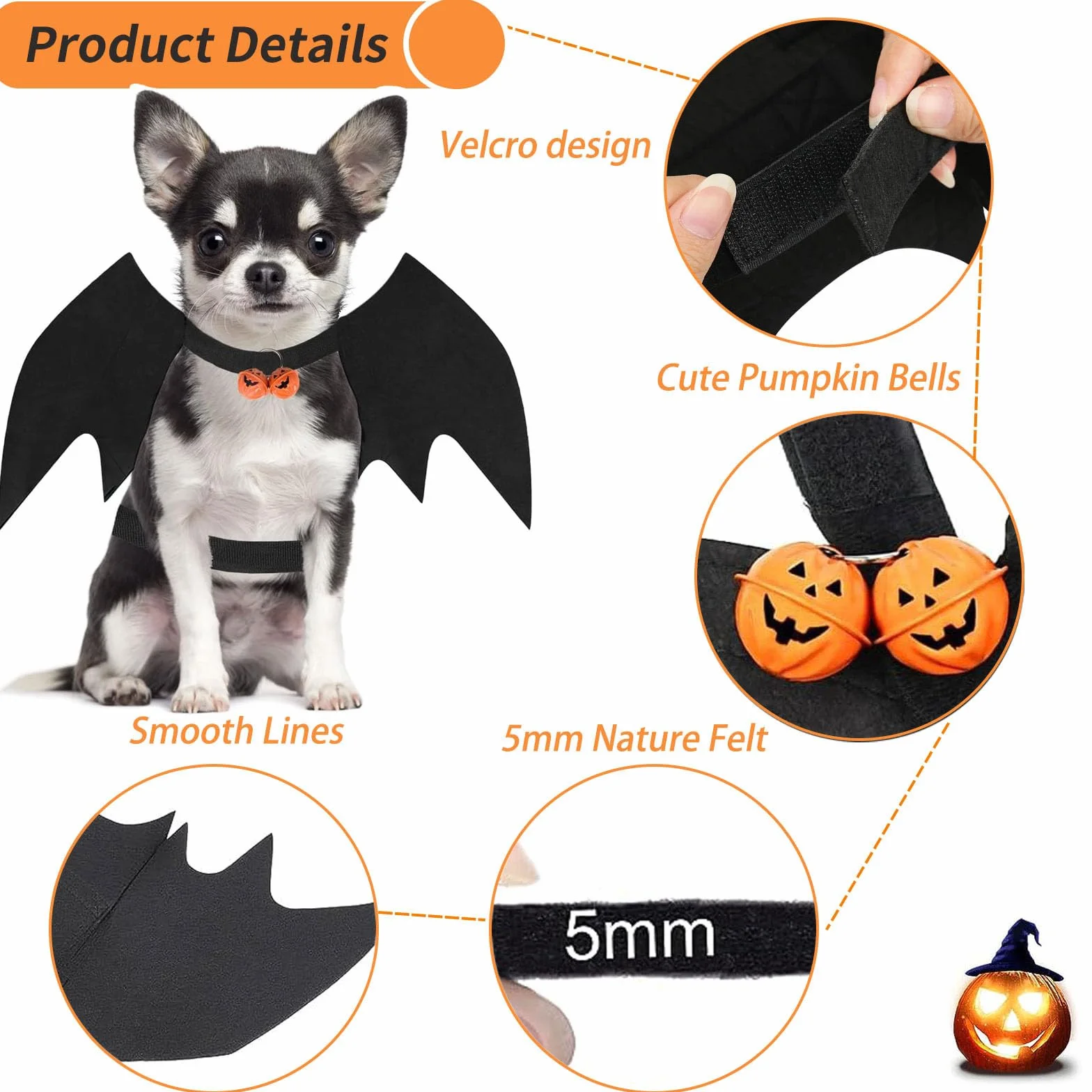 Kostium Psa na Halloween - Skrzydła Nietoperza dla Małego Psa (Czarny)