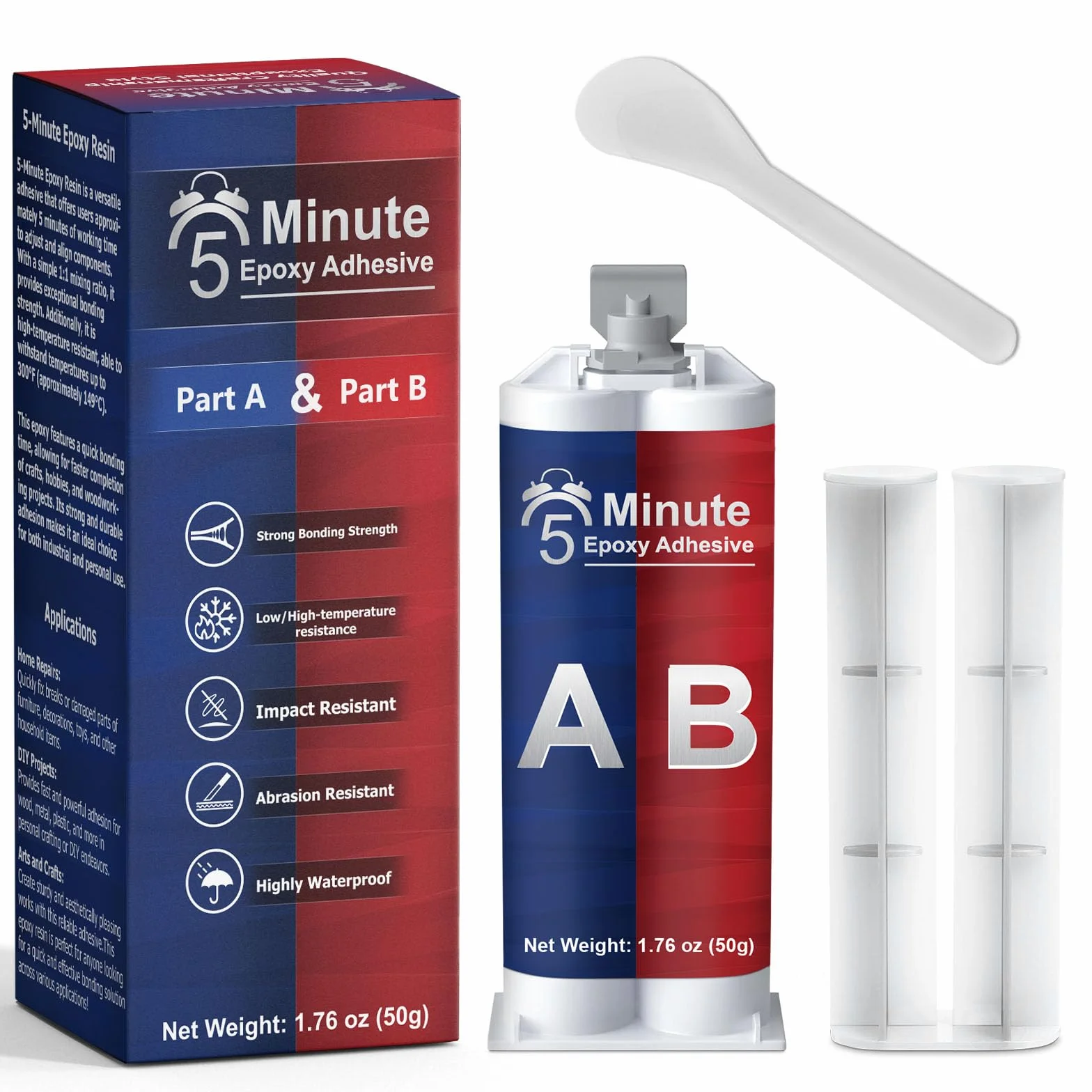 5 minut klej do żywicy epoksydowej, 50 ml, 2 komponenty, przezroczysty, uniwersalny klej, ekstra mocny do klejenia i uszczelniania metalu, tworzywa sztucznego, drewna, szkła, kamienia