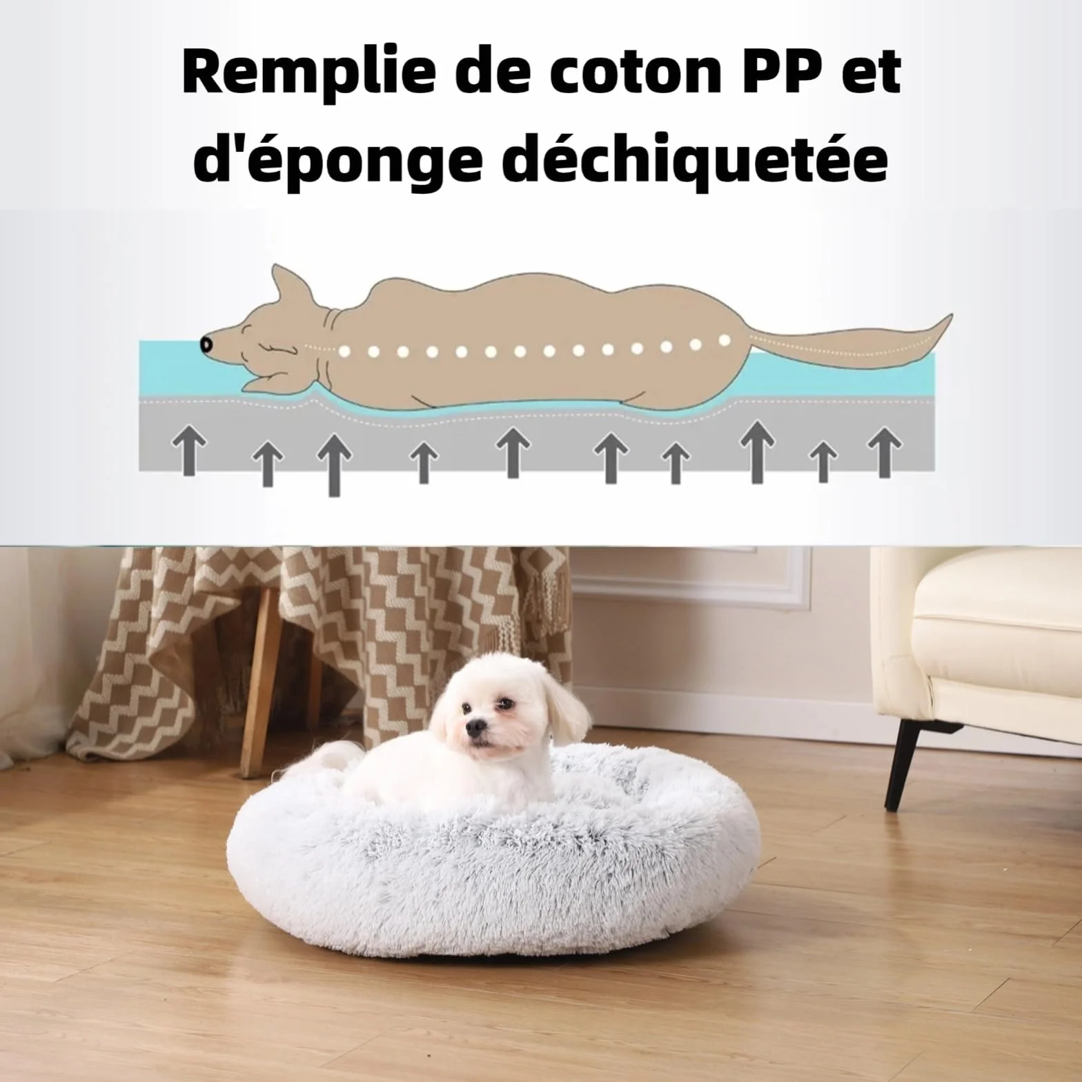 Legowisko dla psa - Pączki dla kota - Miękkie i wygodne - Można prać w pralce - Antypoślizgowy spód - Średnica 60 cm - Szary