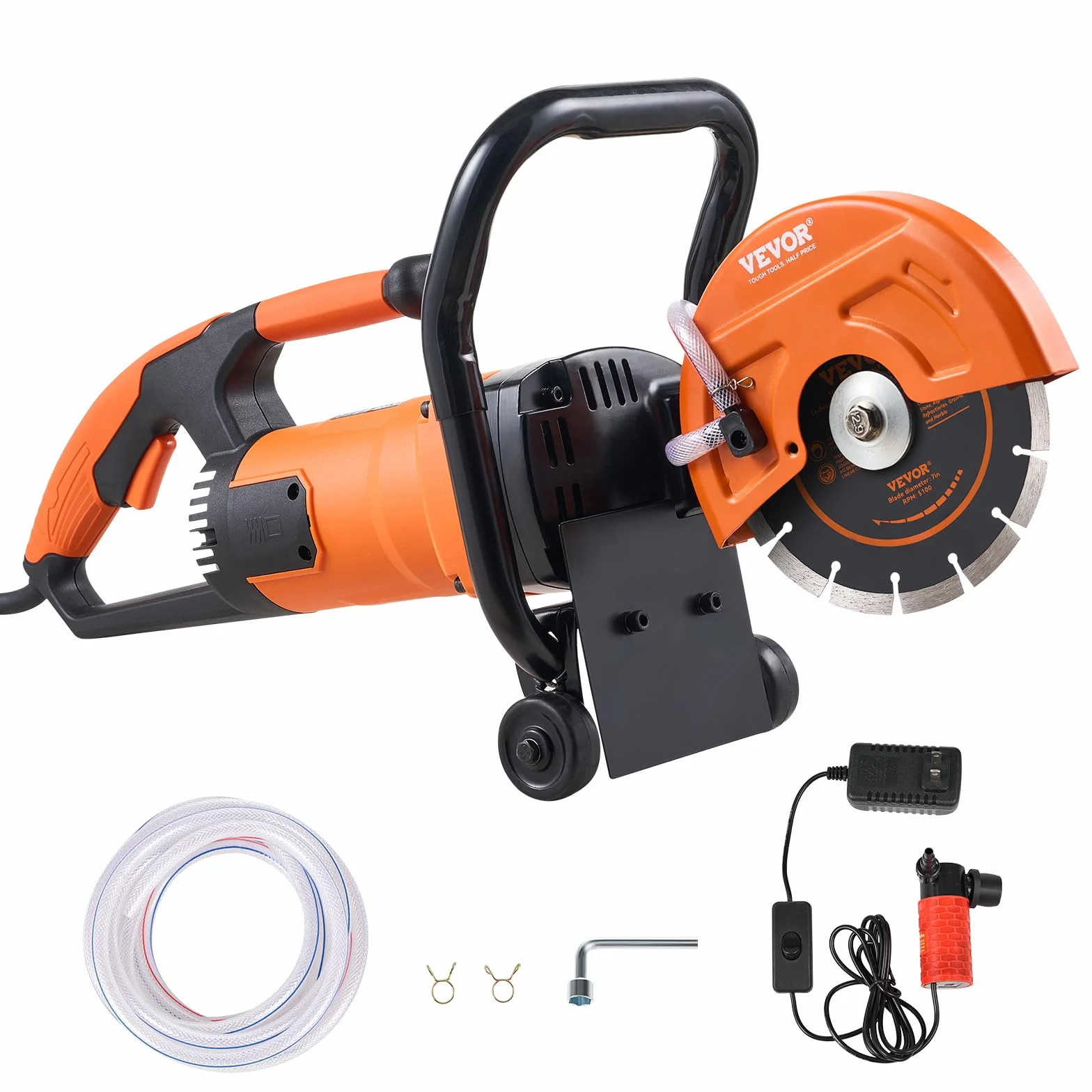 VEVOR Elektryczna piła do betonu 180 mm 2000 W, głębokość cięcia 63 mm, piła tarczowa na mokro/sucho