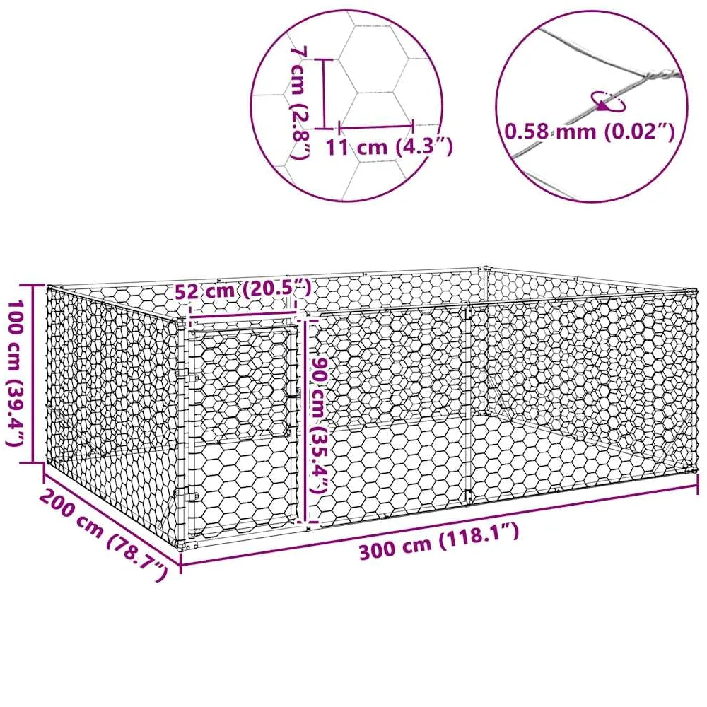 vidaXL Buda dla psa na zewnątrz z drzwiami 3x2x1 m, ocynkowana stal