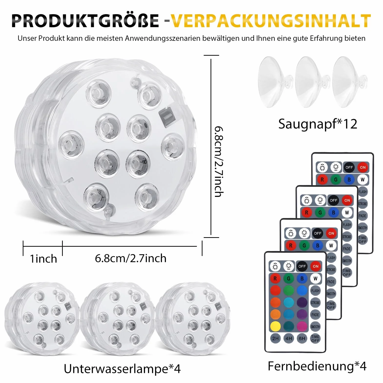 4 sztuki świateł LED z pilotem zdalnego sterowania, podwodne oświetlenie LED, wielokolorowe, pilot zdalnego sterowania RGB LED, wodoodporne, do basenu, wazonu, spa, akwarium, stawu, jacuzzi, dekoracja