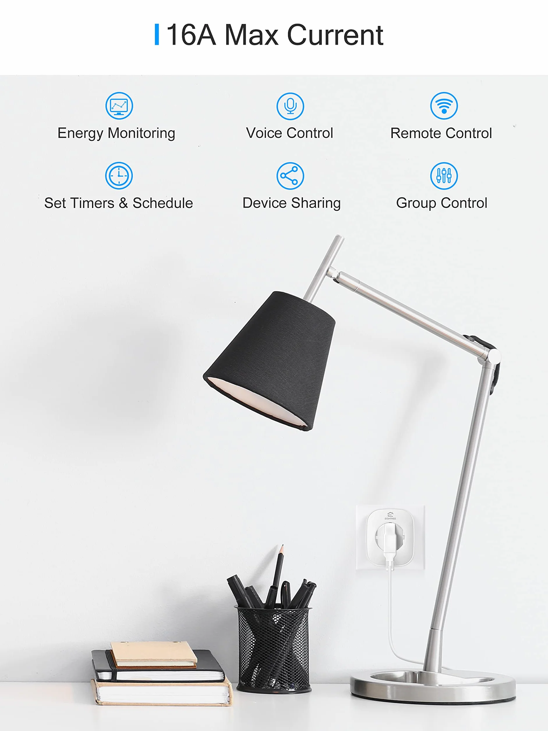 Inteligentne gniazdko Wi-Fi z pomiarem prądu, 2 sztuki w zestawie, Smart Home Wi-Fi, dodatki do Alexa, harmonogram, zdalny dostęp, współpraca z Alexa, Google Home, SmartThings, tylko 2,4 G WLAN, 16 A