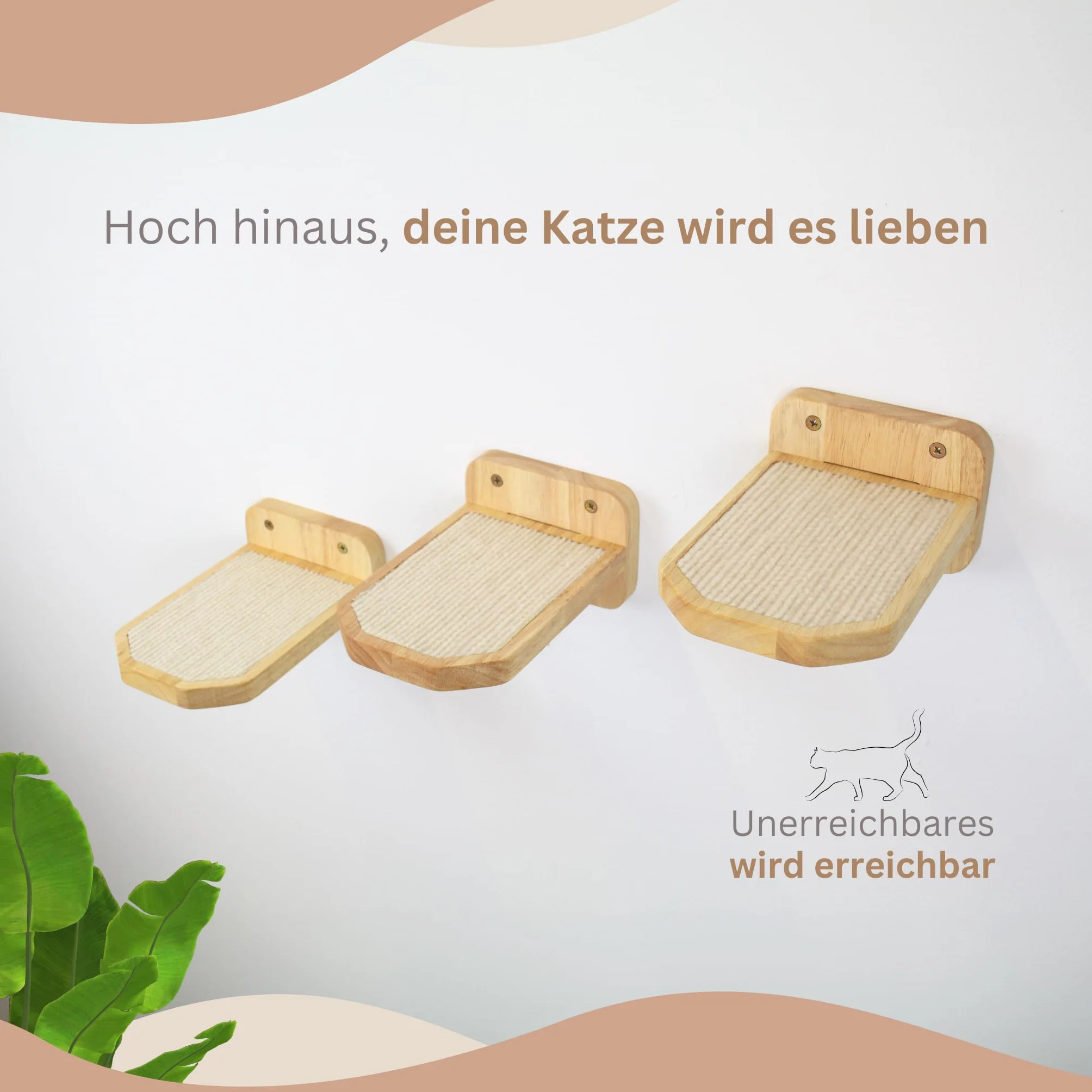 AZANO® Schody dla kota, zestaw 3 sztuk, ścianka do wspinaczki dla kotów, drabinka dla kota [nowoczesne wzornictwo z drewna], ściana schodowa dla kota, drabinka dla kotów, meble do wspinaczki, rozmiar