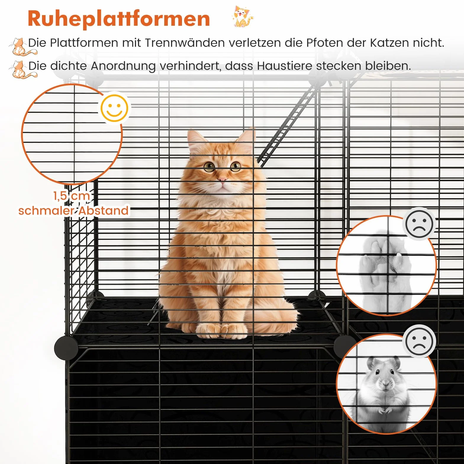 COSTWAY Klatka dla kotów, 3-poziomowa, ze zdejmowanym placem zabaw Catio i 2 rampami, "zrób to sam", metalowa klatka dla kotów, małych zwierząt, domek dla kotów na balkon, do wnętrz, 74 x 47 x 110 cm