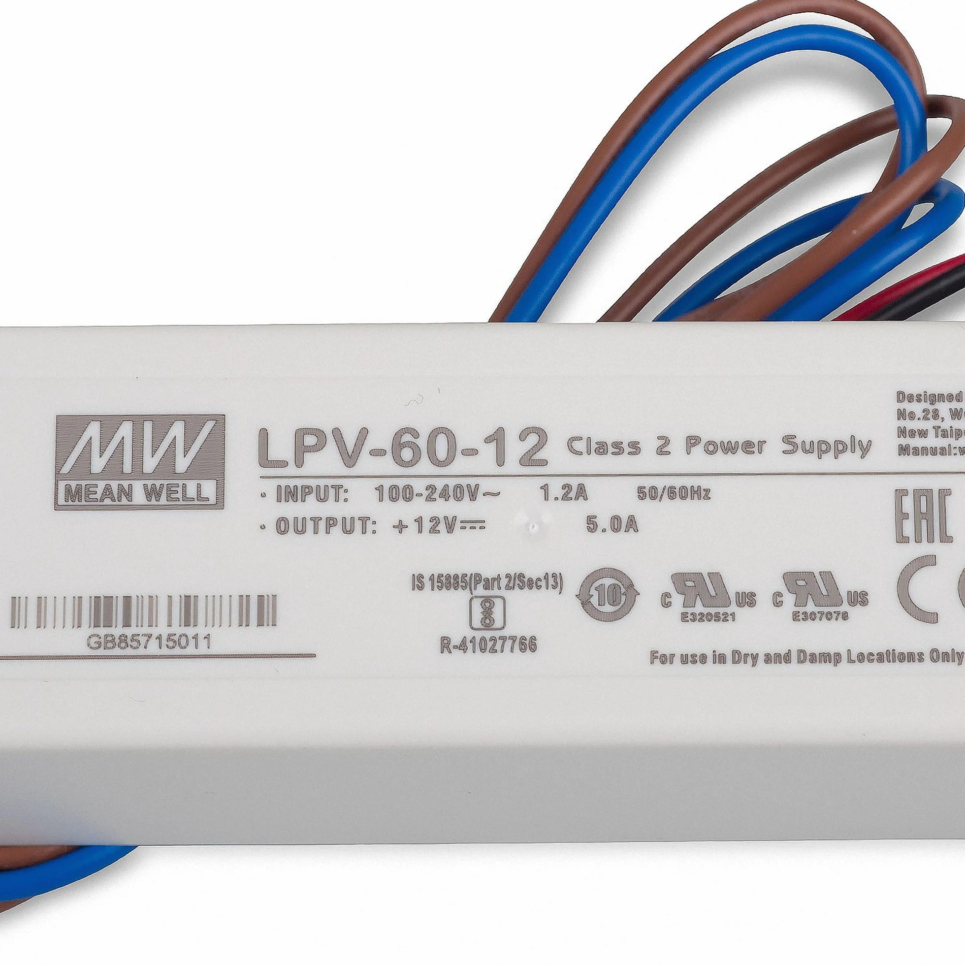 MEAN WELL LPV-60-12 zasilacz impulsowy, 12 V/5 A/60 W, transformator LED IP67 do oświetlenia LED