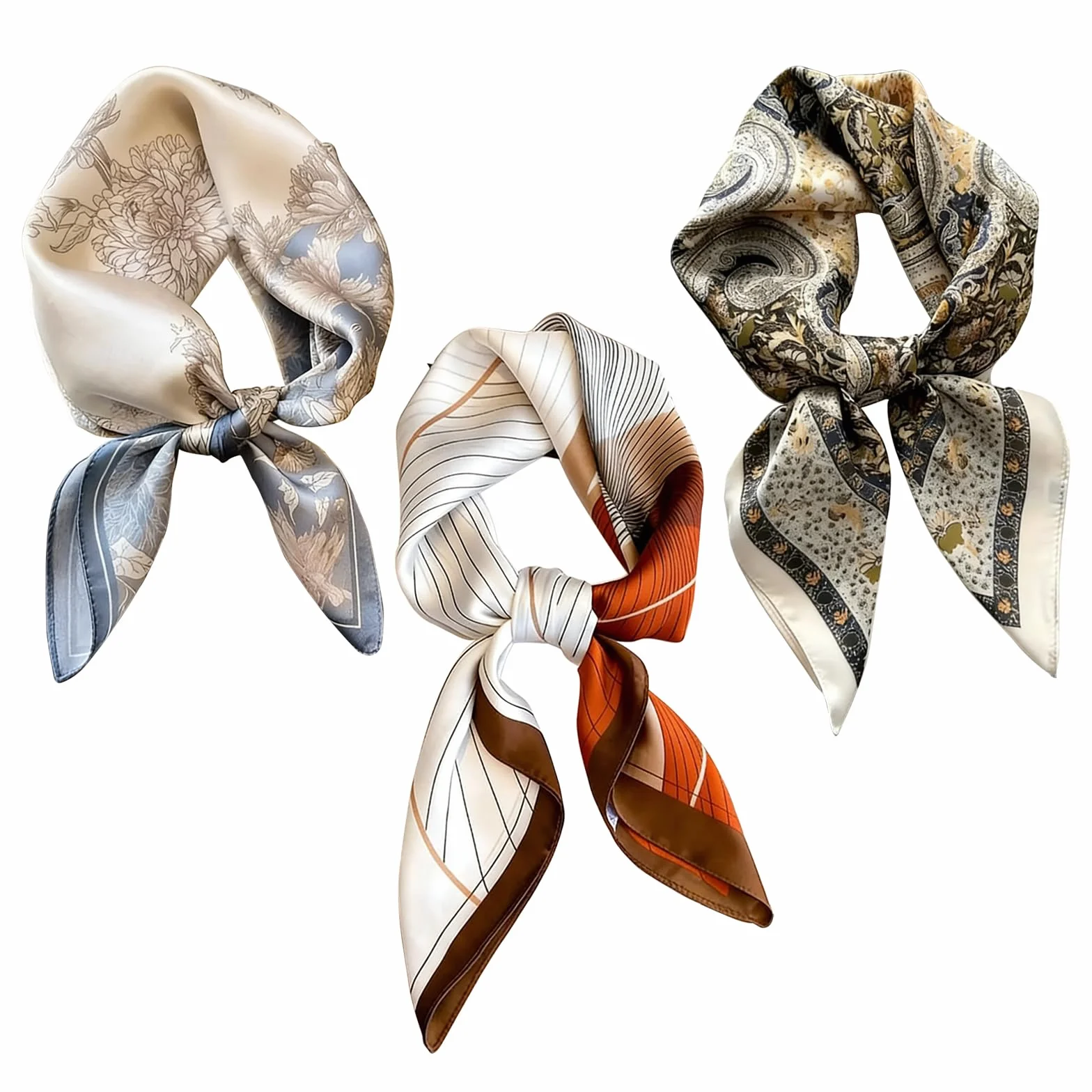 Jedwabna chusta z kwadratowym nadrukiem, jedwabna chusta damska, na wiosnę, elegancki jedwabny szal cienki, miękka bandana, chusta na szyję, jedwabne chusty, na lato, vintage, duże 3 sztuki