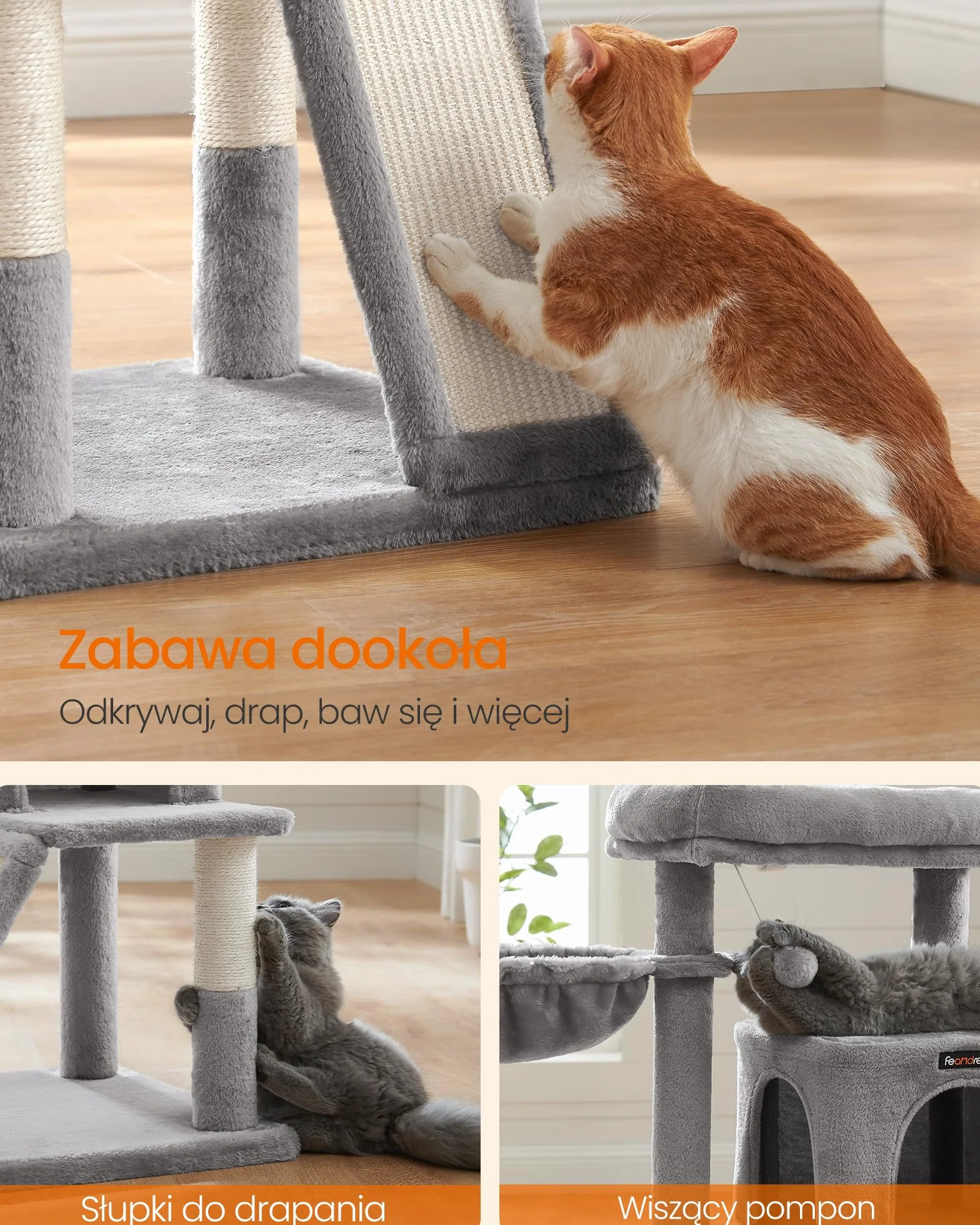 Drapak FEANDREA dla kota z dużą platformą jasnoszary PCT51W