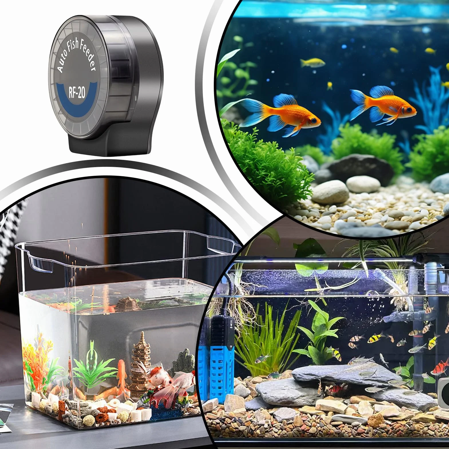 Automatyczny karmnik dla ryb, 6-stopniowy karmienie, automatyczny karmnik dla ryb Betta, 140 ml, timer, karmienie akwarium do sprzętu biurkowego, aksolotl, żółw, krewetek, żaby, biura