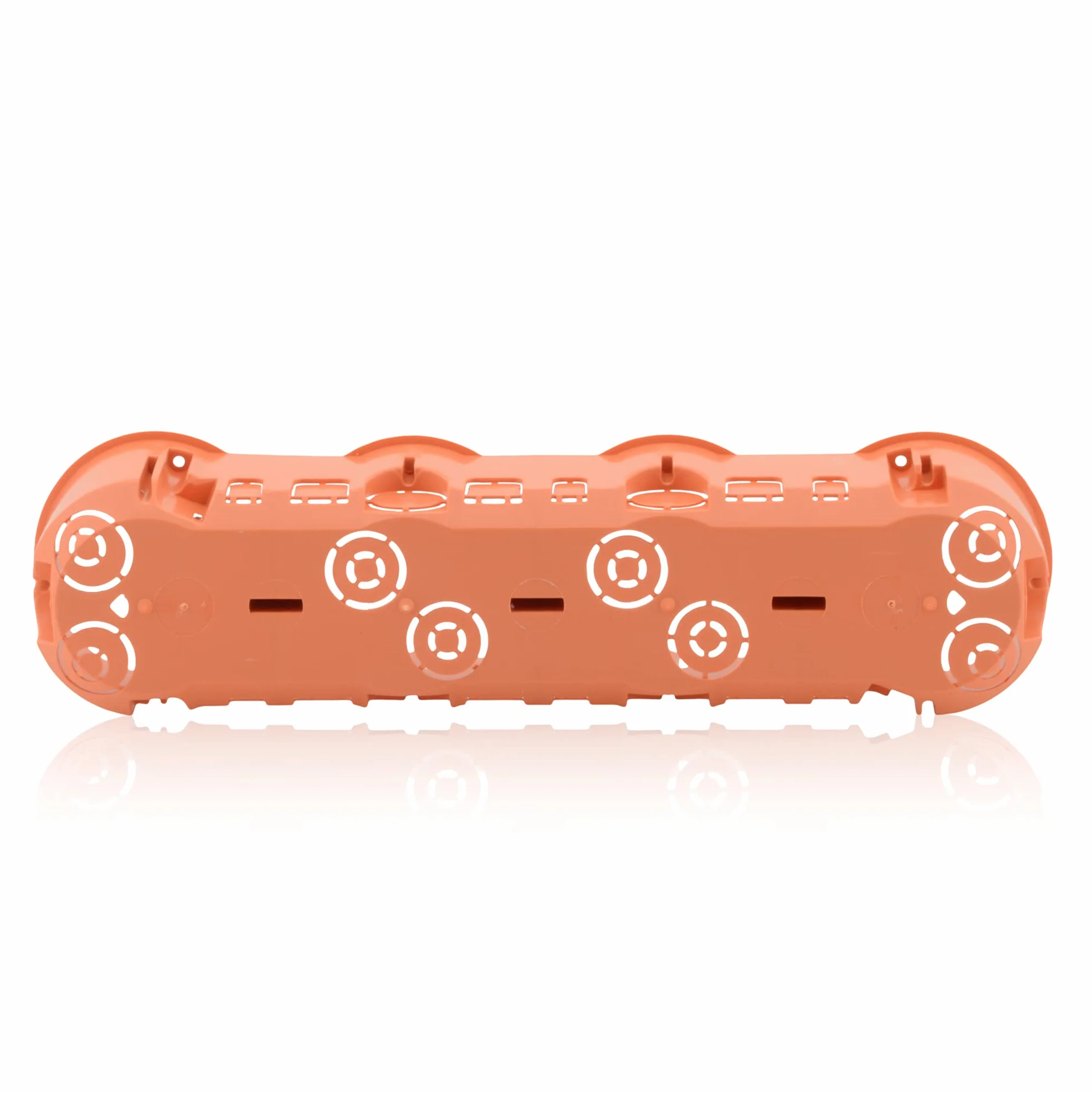 Puszka podtynkowa, 4 gniazda, głęboka puszka łącząca, średnica 68 mm, wysokość 60 mm, pomarańczowa, IP30, 650°C, do montażu urządzeń, bez śrub