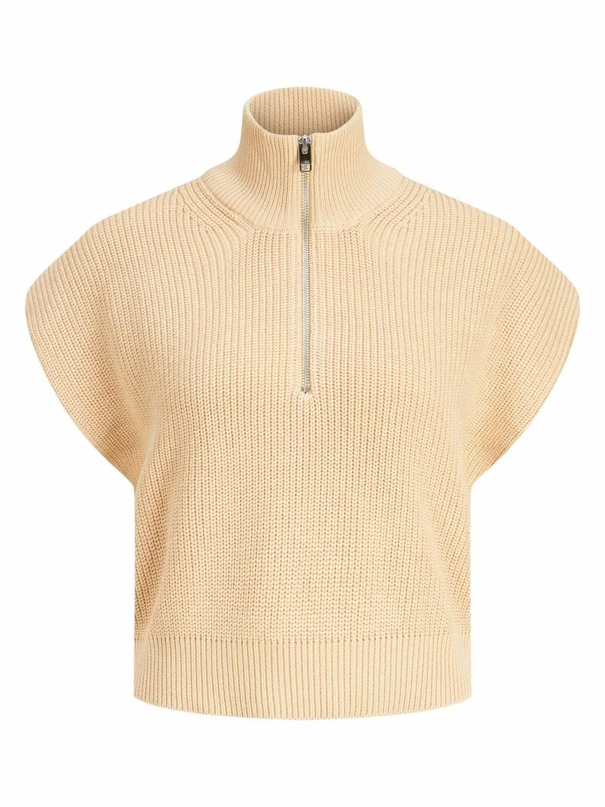 JACK & JONES Women's JJXX JXFLORENCE Twist Half Zip Knit Vest Pullover, beżowy, XS