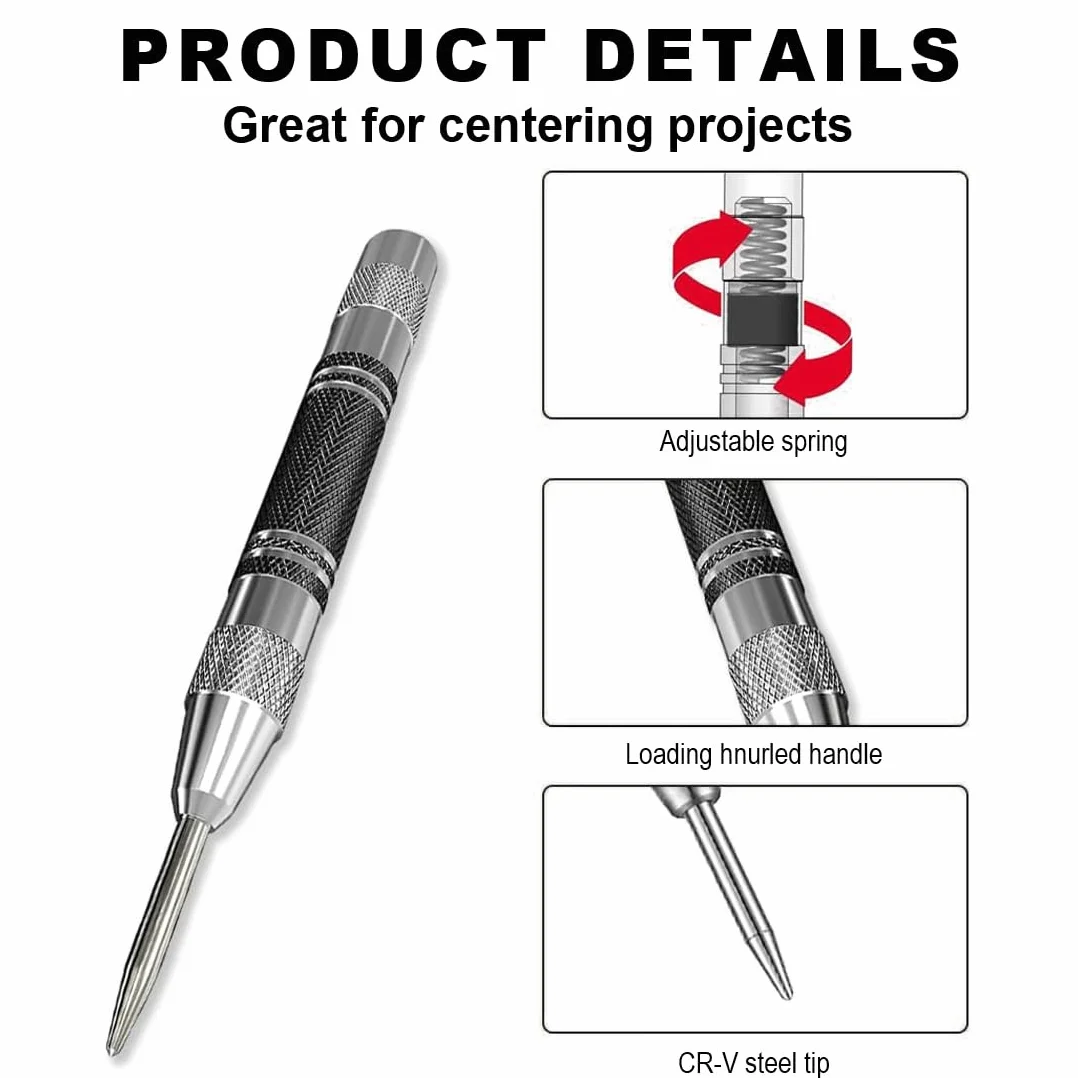 Aililong Grain Center Punch, automatyczne narzędzia z 2 wymiennymi końcówkami do metalu, drewna, szkła i blach stalowych, 2-częściowy 130mm x 12mm
