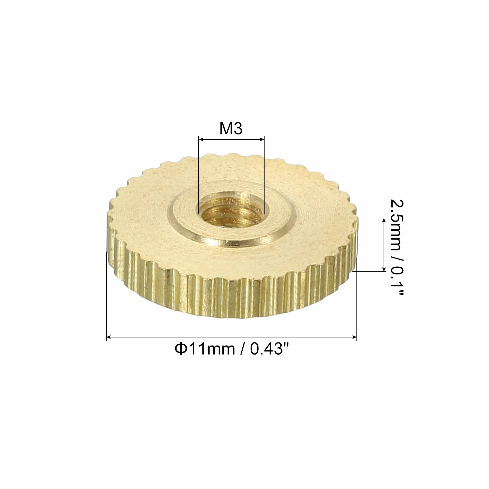 QUARKZMAN 4 szt. Rowkowane nakrętki motylkowe M3 x D11 mm x H2,5 mm otwór przelotowy z płaską głowicą mosiężną z kołnierzem z płaskim otworem przelotowym, elementy mocujące okrągłe gałki do drukarek