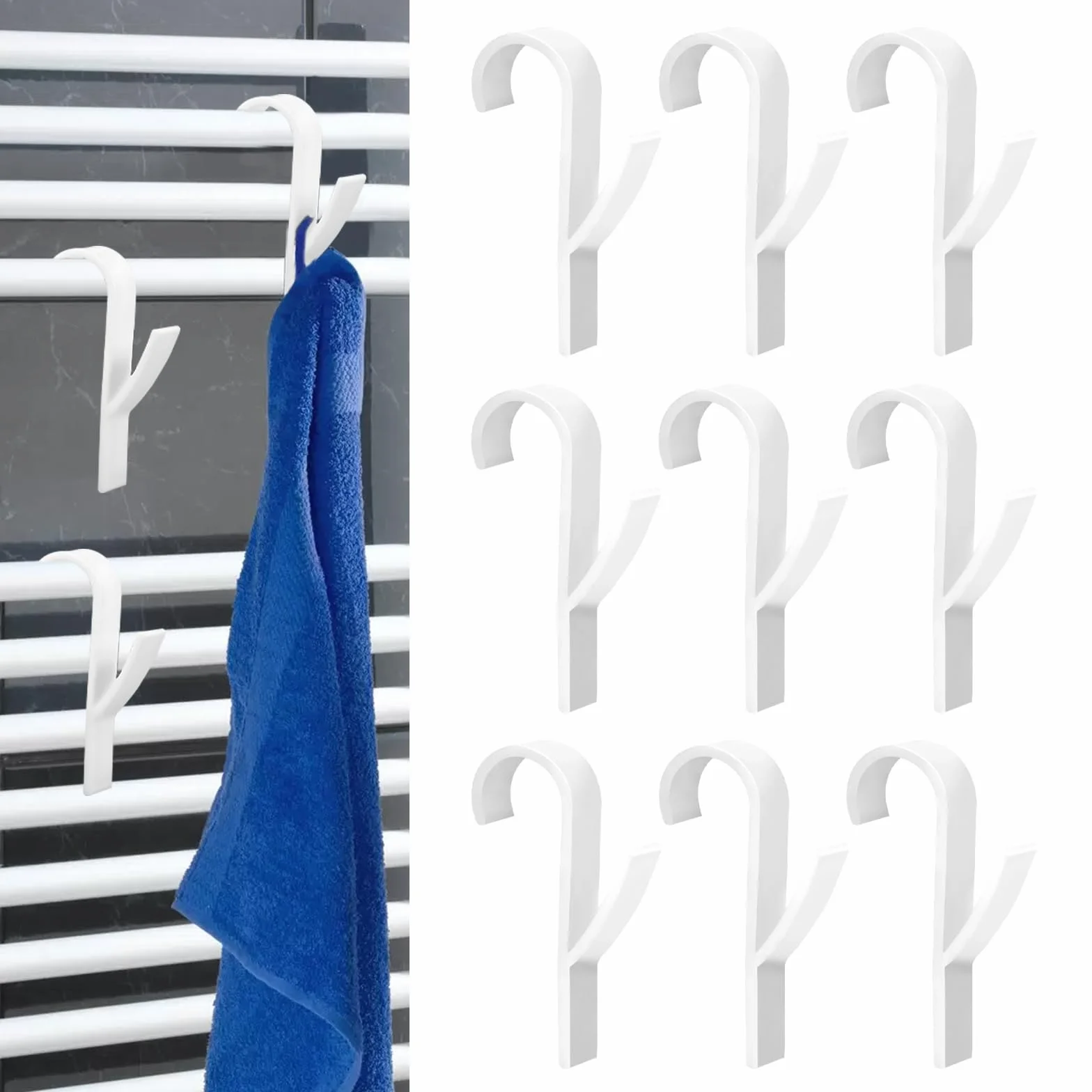 12 sztuk haczyków do grzejników okrągłych, uniwersalne haki na grzejniki, haki ABS, do grzejników łazienkowych, białe, haczyki do grzejników na ręczniki, do wszystkich standardowych