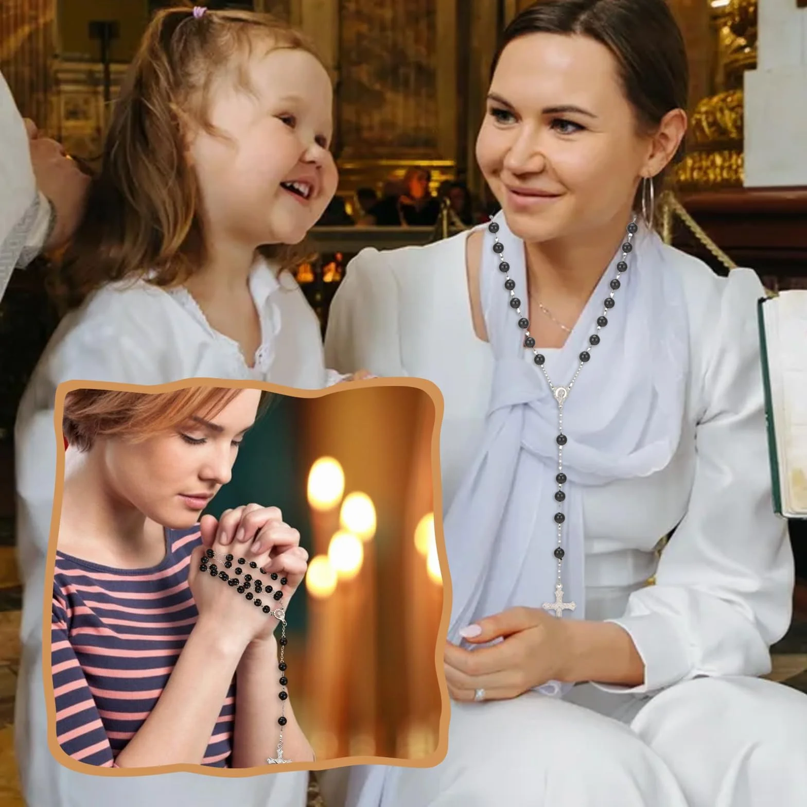 Różaniec katolicki, różaniec komunijny, łańcuszek z krzyżem, prezent dla gości, dla dziewcząt i chłopców