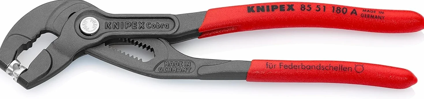 KNIPEX Szczypce do opasek zaciskowych z taśmy sprężynowej fosforanowana, szara pokryte antypoślizgowym tworzywem sztucznym 180 mm, 85 51 180 A