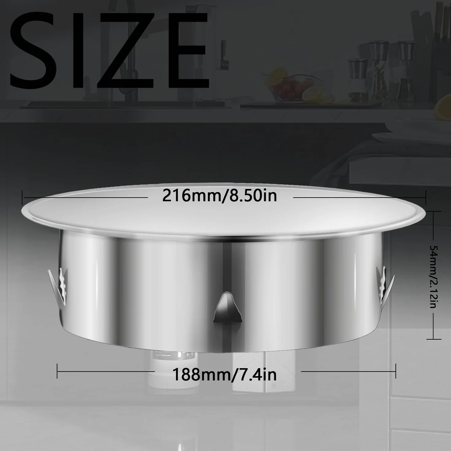 Osłona komina ze stali nierdzewnej 200 mm, pokrywa rury piecowej, średnica dolna Ø 188 mm, głębokość 54 mm