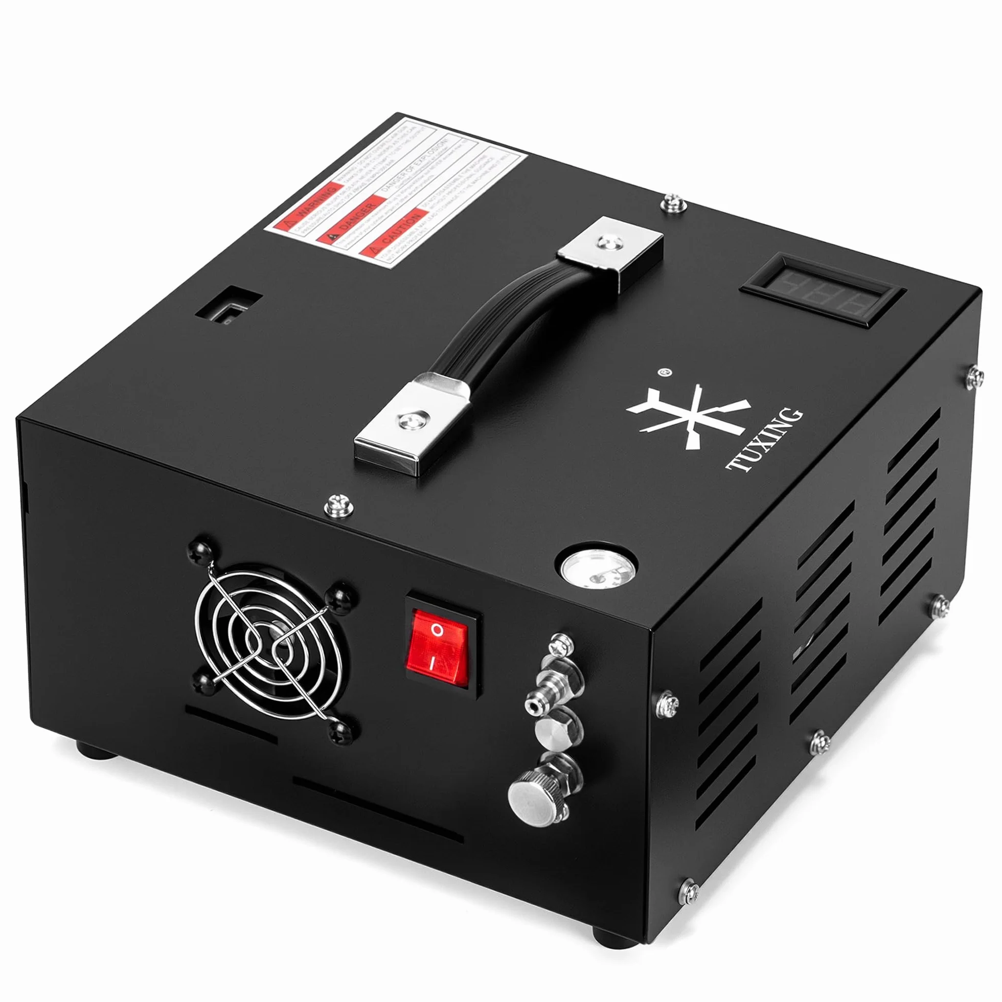 Sprężarka powietrza TUXING Pcp, 4500Psi 30Mpa, bezolejowa/wodna, zasilana samochodem 12 V DC lub domowym 220V AC z adapterem (w zestawie), pompa do wiatrówek i wiatrówek PCP (TXES061)