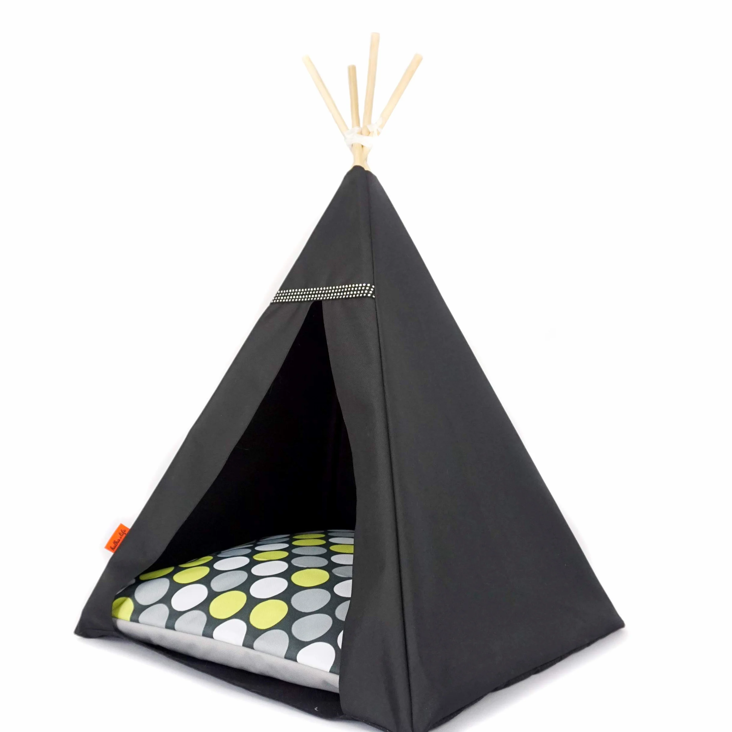 Tipi Glamour wodoodporny namiot dla psa i kota, domek dla psa Zielone Grochy L Czarny