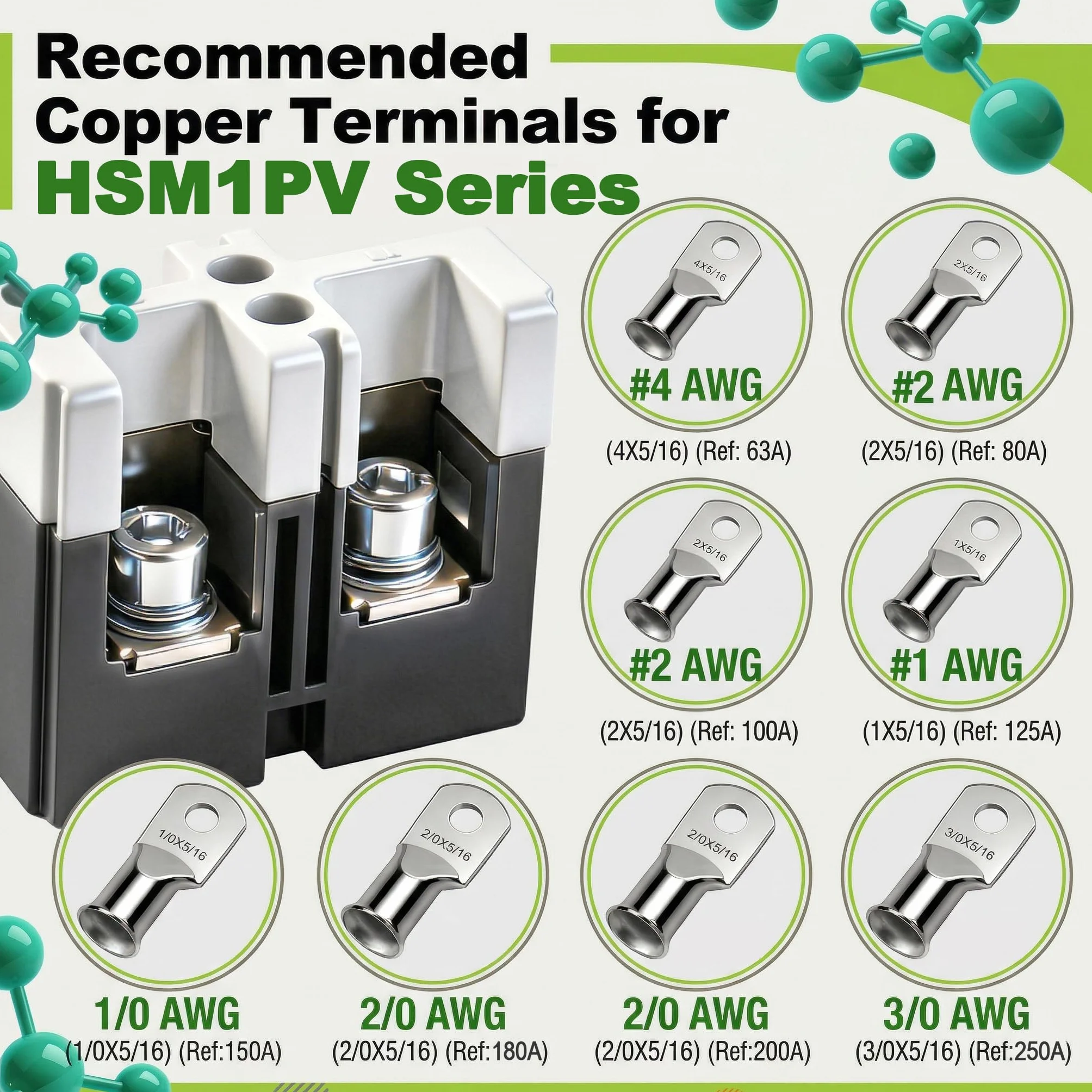Heschen Wyłącznik DC MCCB, HSM1PV-125, 2-biegunowy, DC550V 63A, wyłącznik fotowoltaiczny, do instalacji solarnych PV modułów solarnych system sieciowy